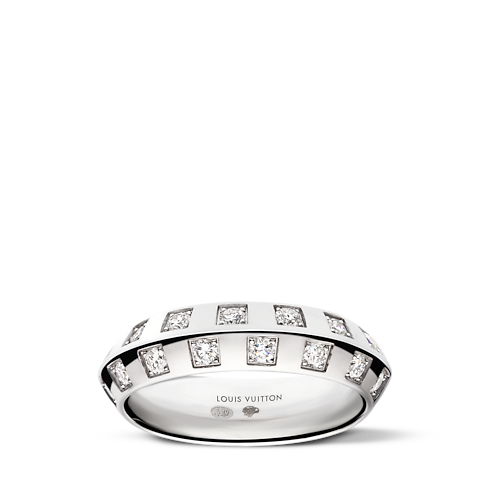 Categories Rings Le Damier de Louis Vuitton Medium Ring, White Gold and Diamonds | Louis Vuitton ® (Product zoom)