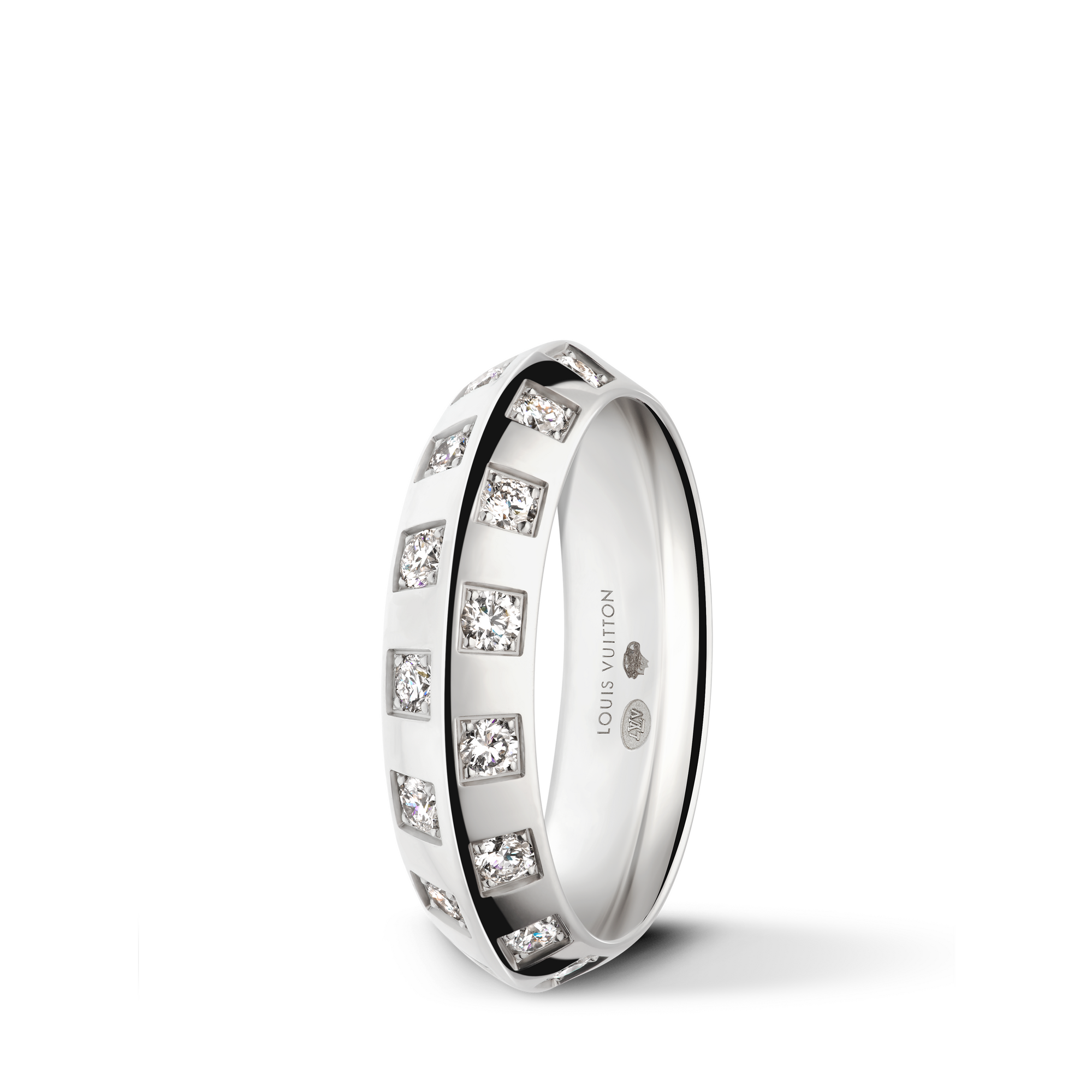  Categories Rings Le Damier de Louis Vuitton Medium Ring, White Gold and Diamonds | Louis Vuitton ® (Product zoom)