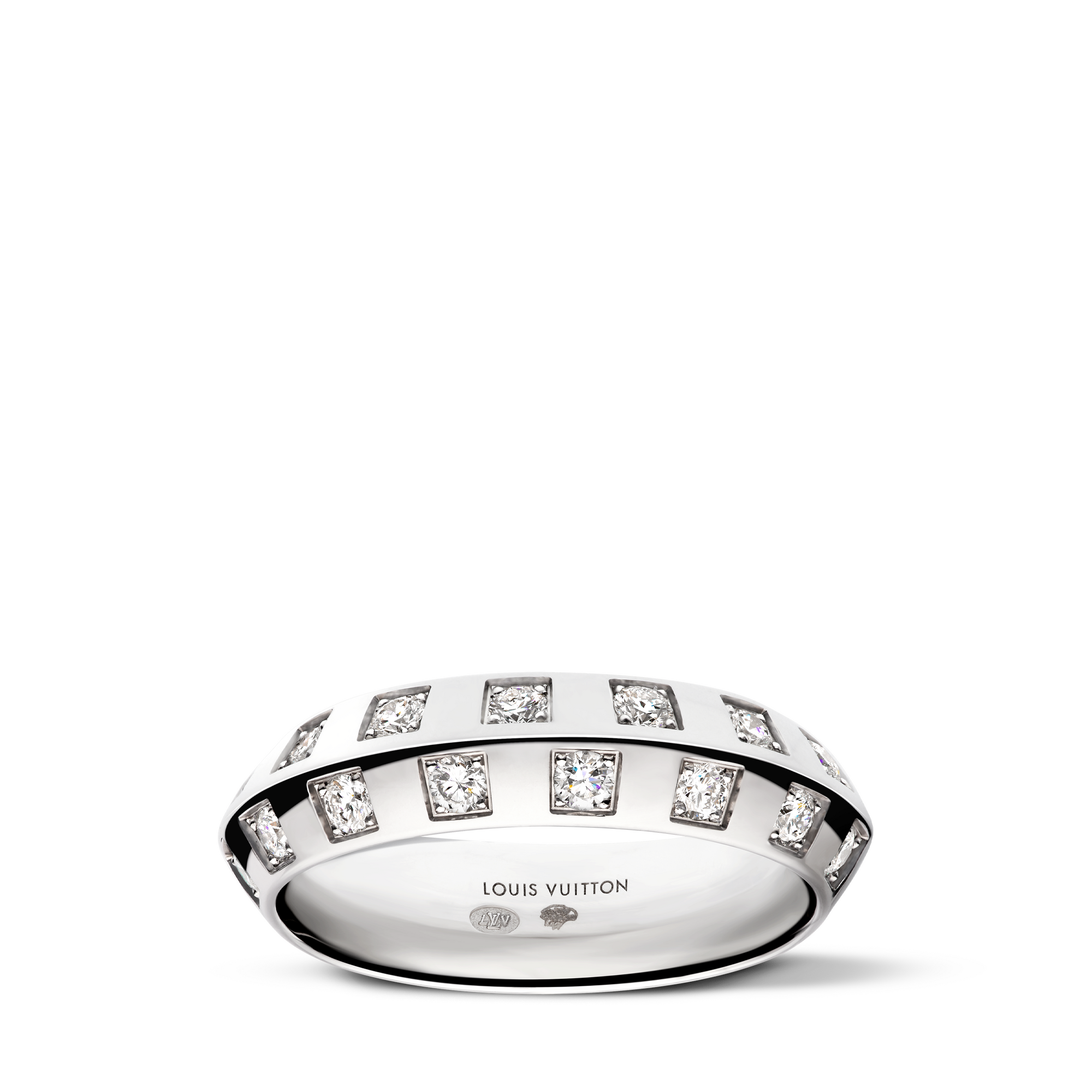  Categories Rings Le Damier de Louis Vuitton Medium Ring, White Gold and Diamonds | Louis Vuitton ® (Product zoom)