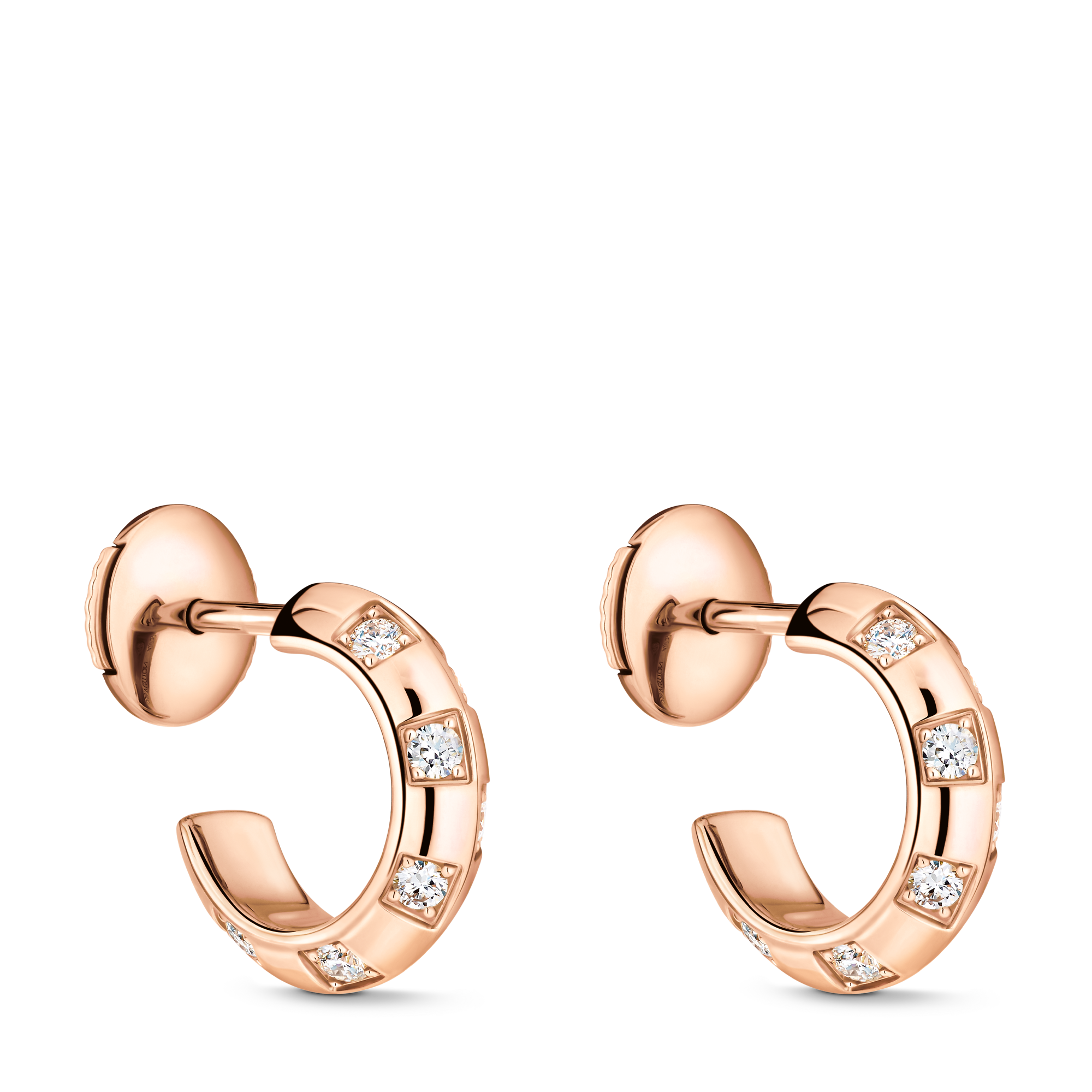 Le Damier de Louis Vuitton Small Hoops, Rose Gold and Diamonds