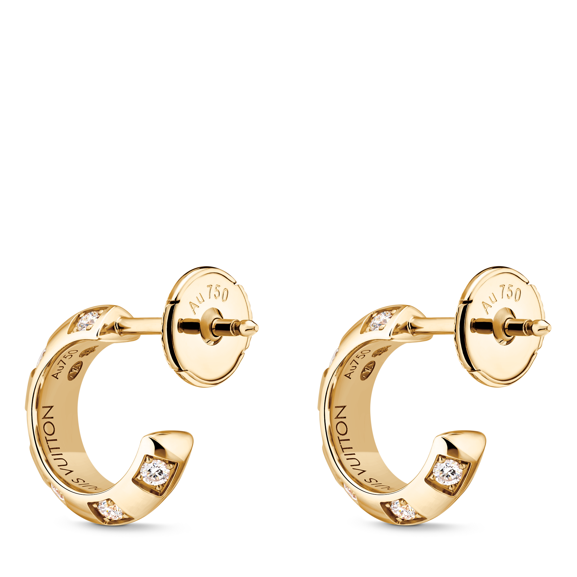 Le Damier de Louis Vuitton Small Hoops, Yellow Gold and Diamonds