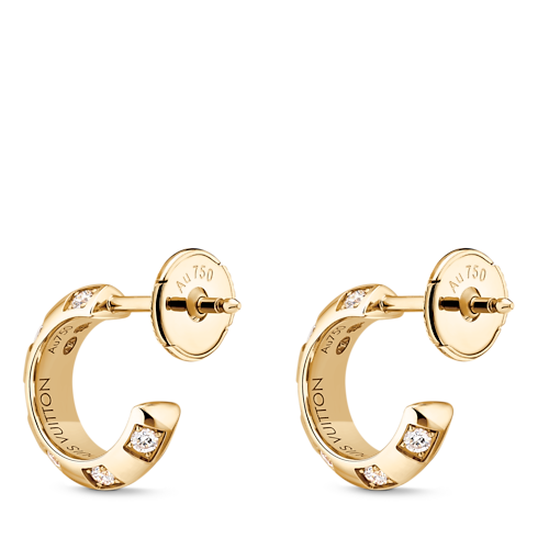 Categories Earrings Le Damier de Louis Vuitton Small Hoops, Yellow Gold and Diamonds | Louis Vuitton ® (Product zoom)