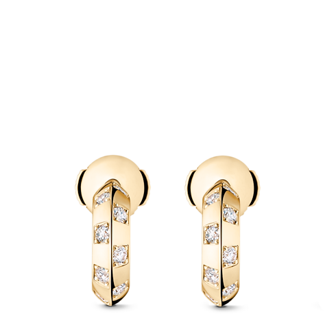Categories Earrings Le Damier de Louis Vuitton Small Hoops, Yellow Gold and Diamonds | Louis Vuitton ® (Product zoom)