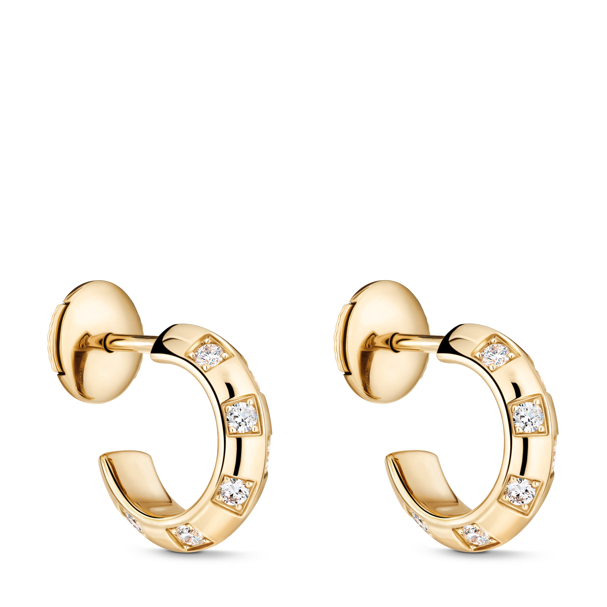 Le Damier de Louis Vuitton Small Hoops, Yellow Gold and Diamonds