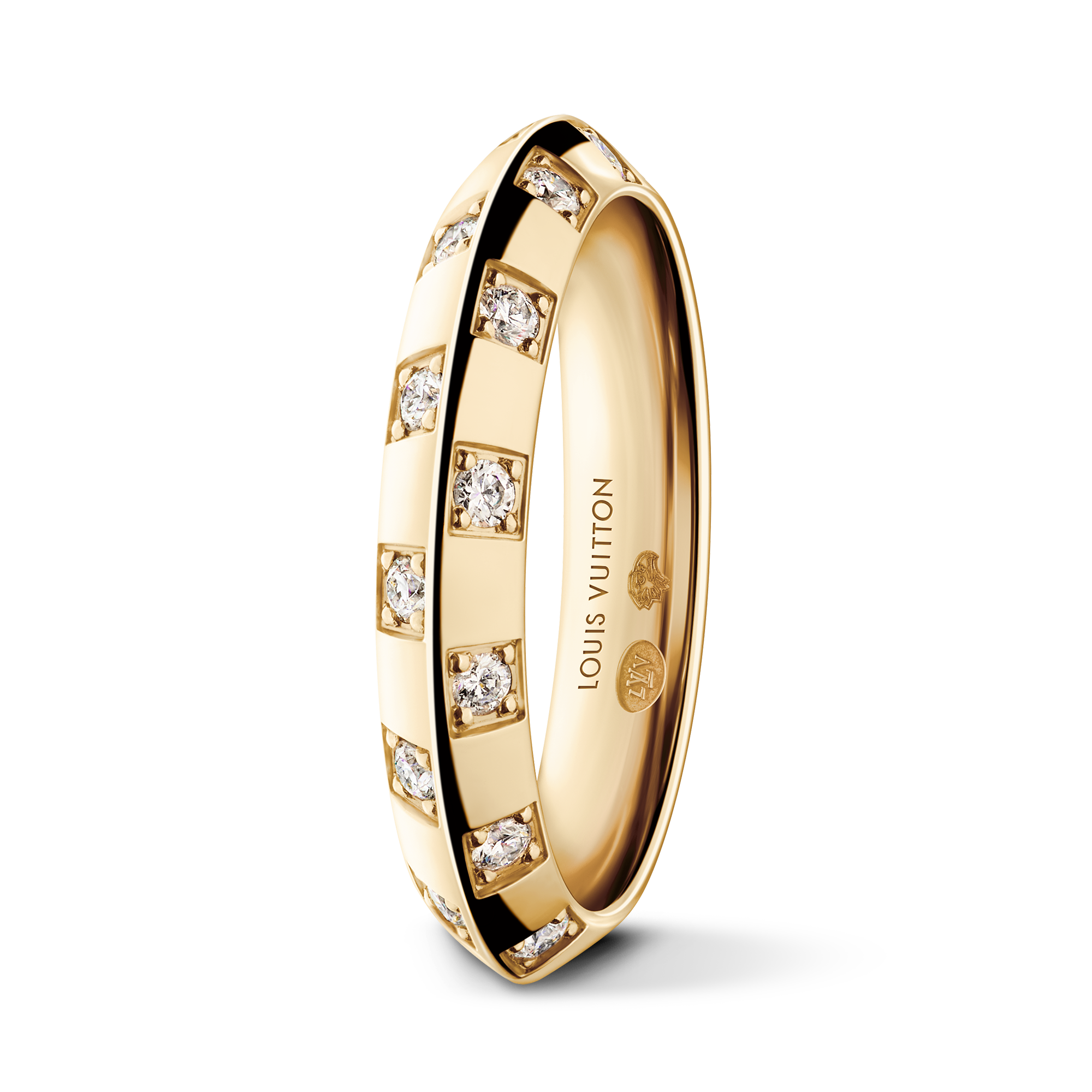  Categories Rings Le Damier de Louis Vuitton Small Ring, Yellow Gold and Diamonds | Louis Vuitton ® (Product zoom)