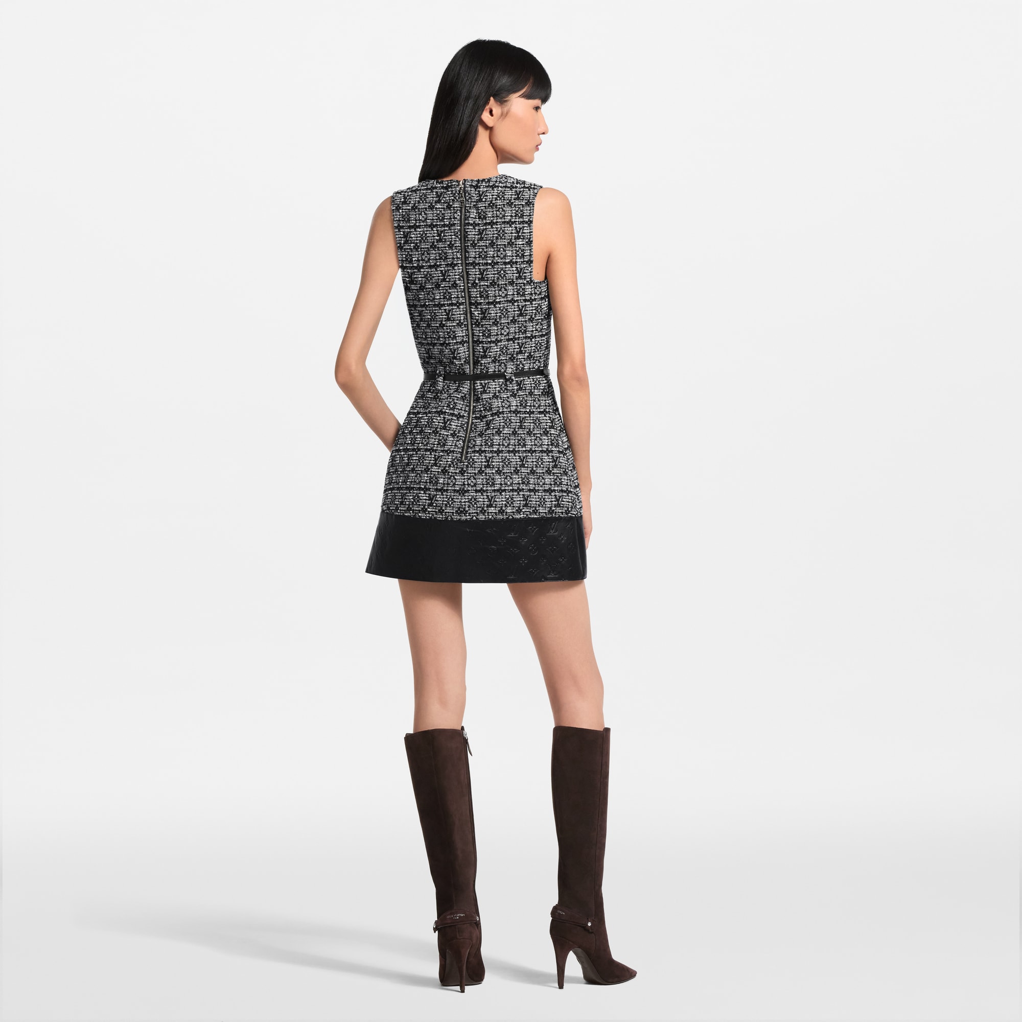 louis vuitton black leather dress Accent Tweed Black. Size 38 Tweed dress