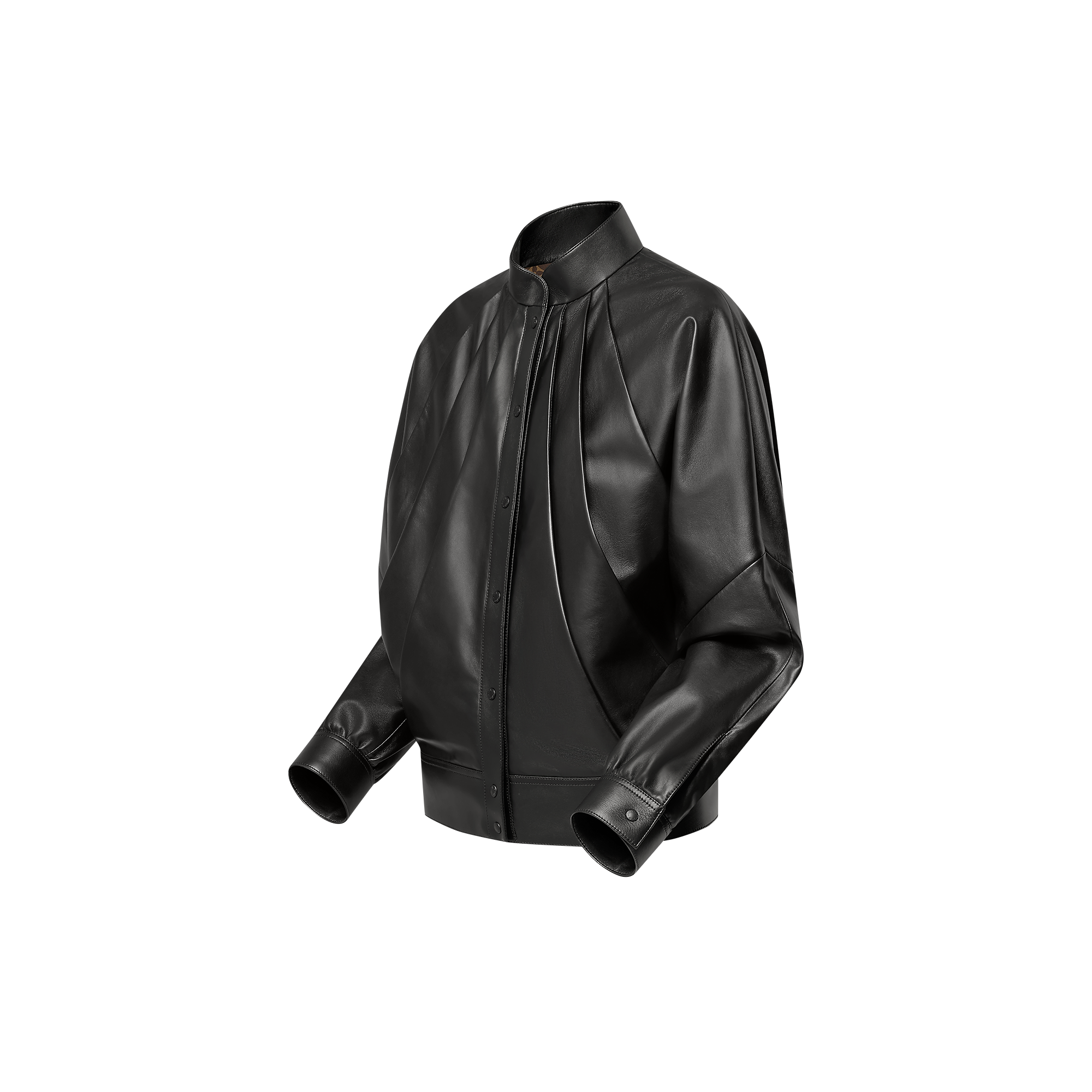 Leather Bomber With Pleats