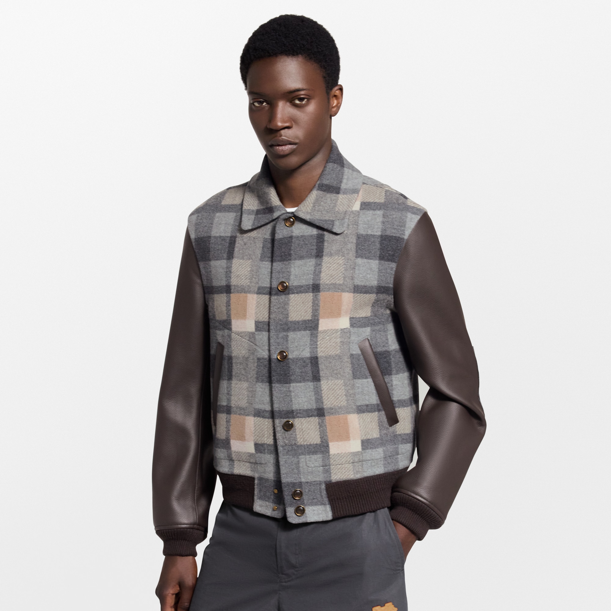  Ready-to-Wear Coats and Outerwear Leather Mix Varsity Jacket | Louis Vuitton ® (Product zoom)