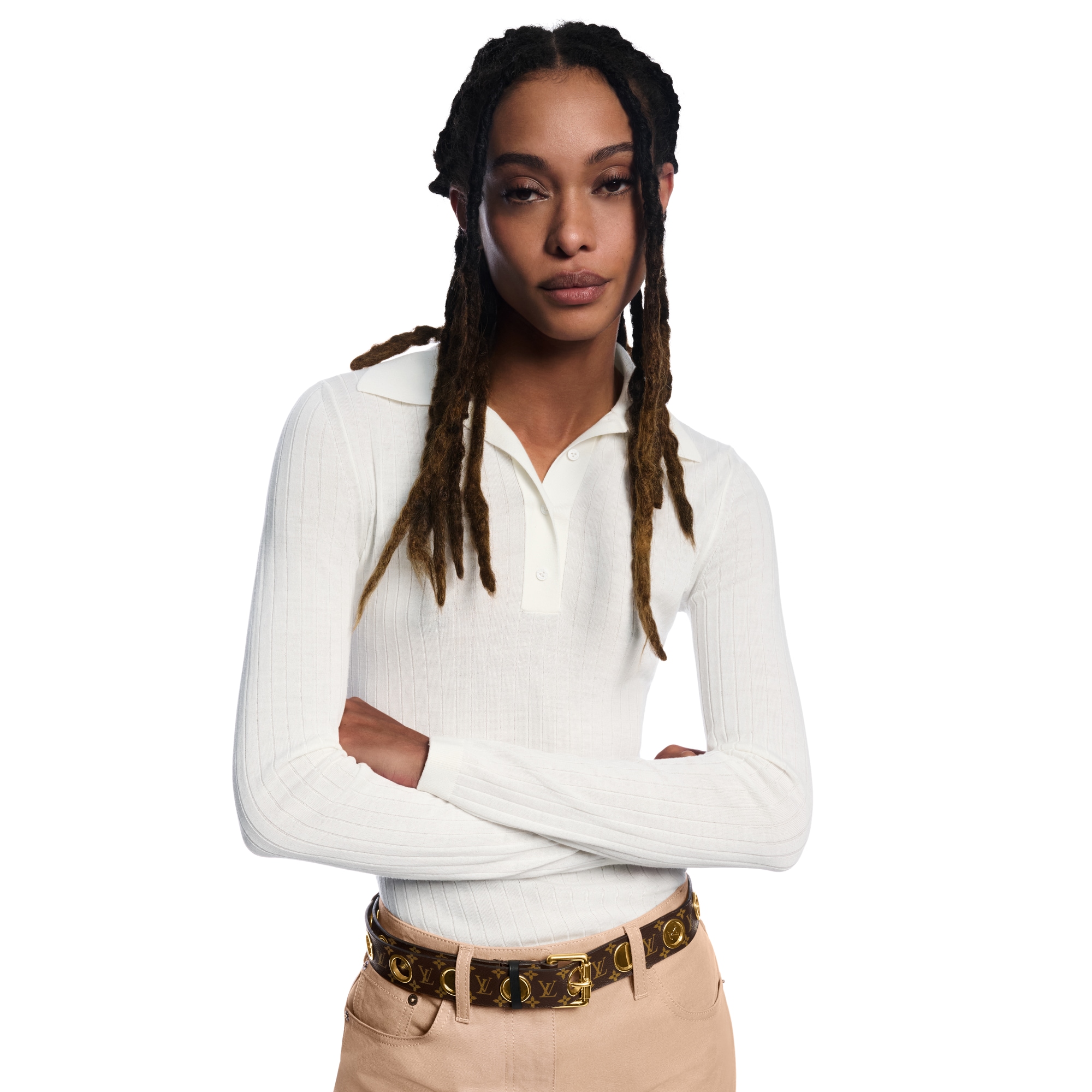 Long-Sleeved Rib-Knit Polo Top - Women - Ready-to-Wear | LOUIS 