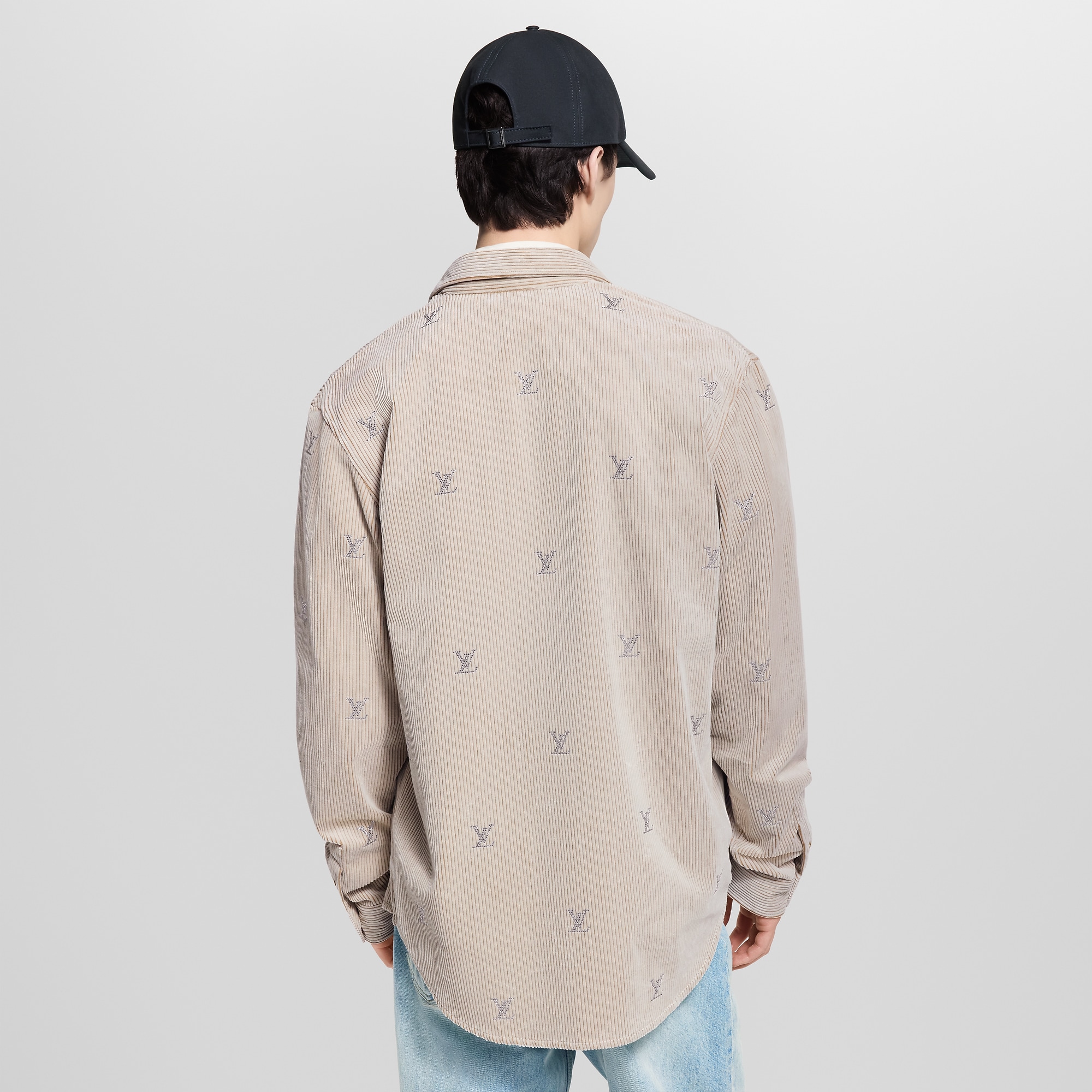 LV Blason Embellished Long-Sleeved Corduroy Shirt