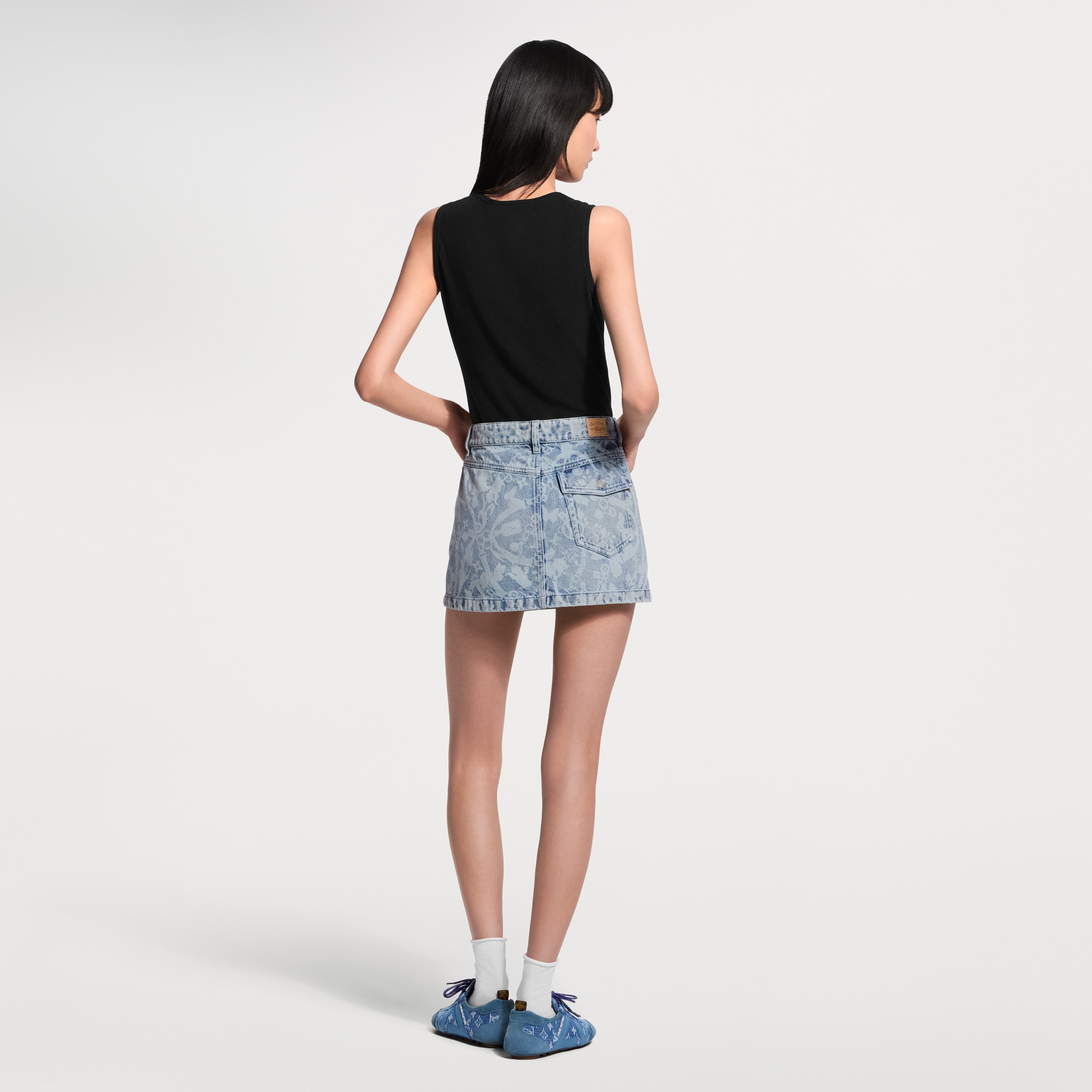 Louis Vuitton Dark Blue Denim Palm Springs Mini Skirt Louis Vuitton Denim Damier Monogram Patchwork Palm Springs  main image 4