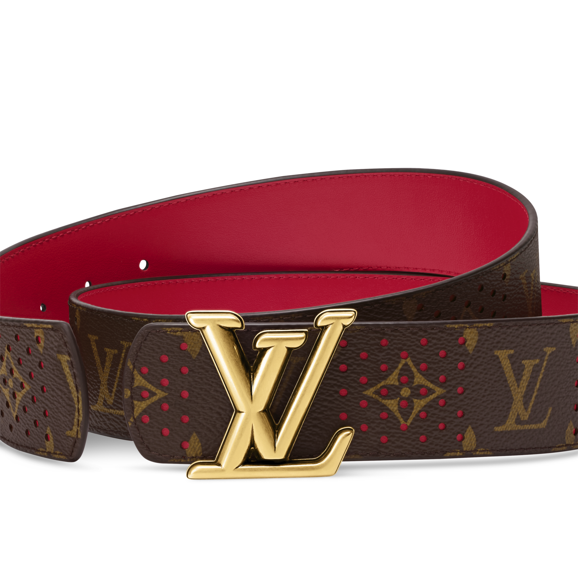 Louis Vuitton Brown Red Monogram Belt reversible Gold LV Buckle size Authentic Louis Vuitton Belt Monogram Reversible Pink and  main image 3