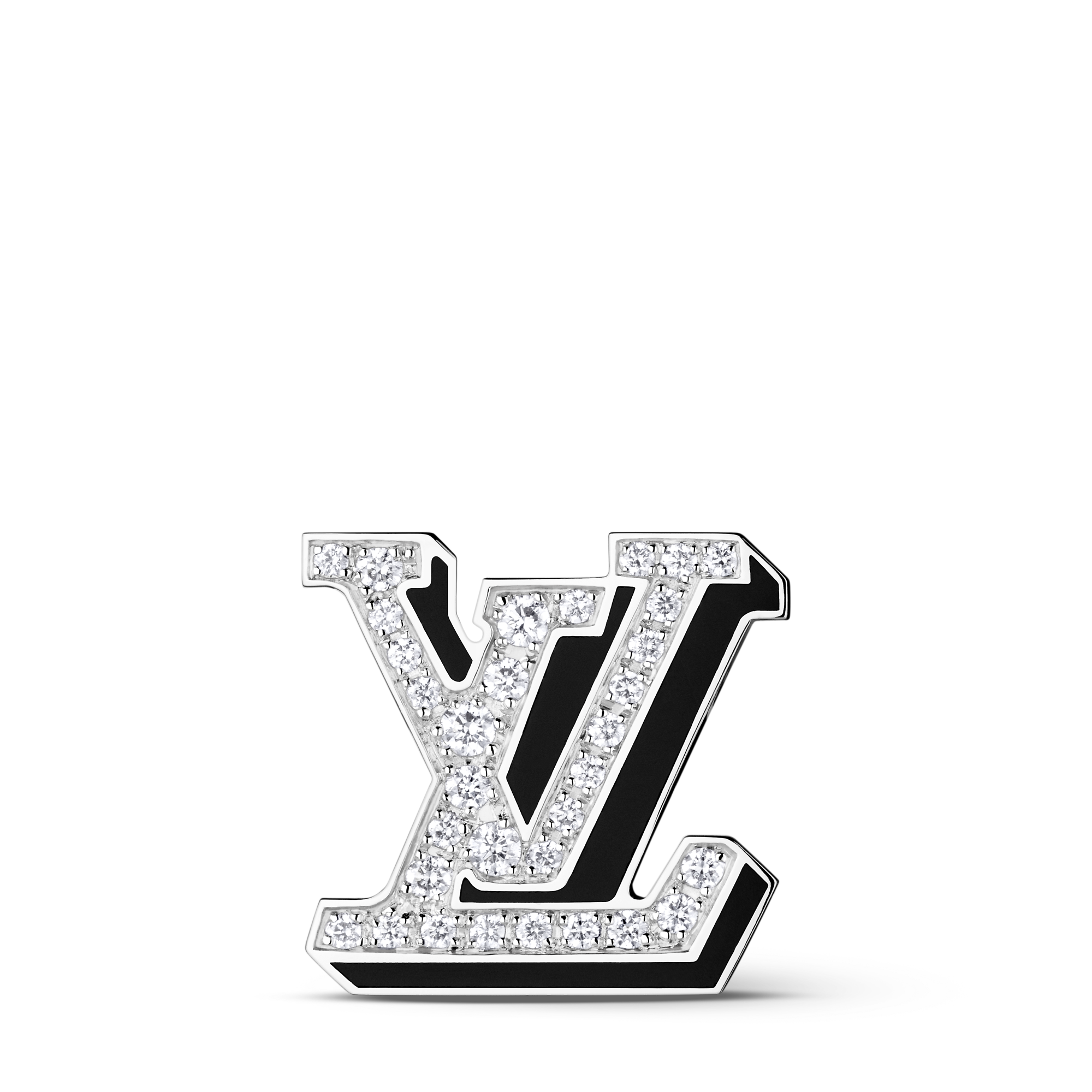 LV Earring, White Gold, Diamonds and Black Lacquer - Per Unit
