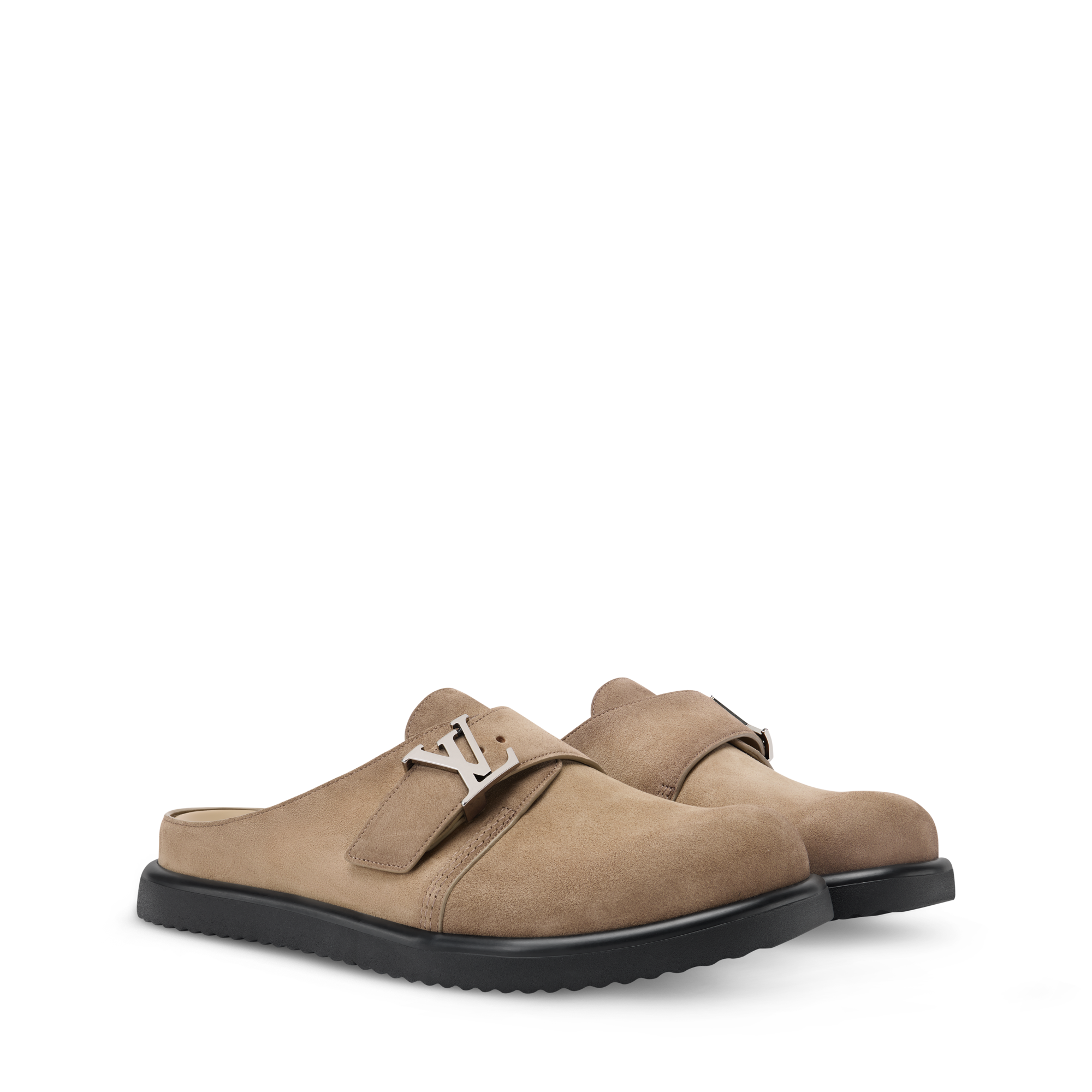 Louis Vuitton Tan Suede Shearling Mule Slides with LV Buckle Louis Vuitton Brown Suede LV Buckle Mules – Gold & Beyond main image 2