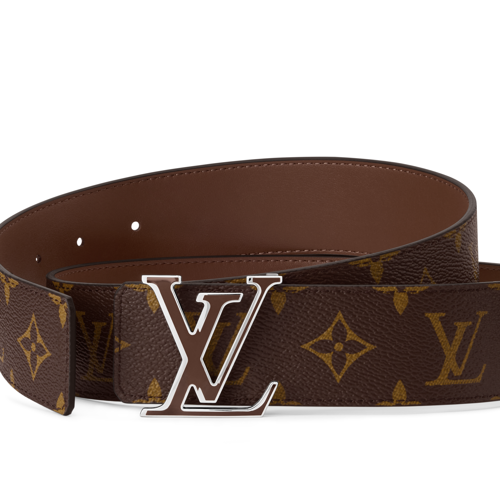 Louis Vuitton Leather Canvas Monogram LV Logo Buckle Reversible Belt Brown 85|34 LOUIS VUITTON LV Initiales 30mm Reversible Belt in Monogram  main image 3
