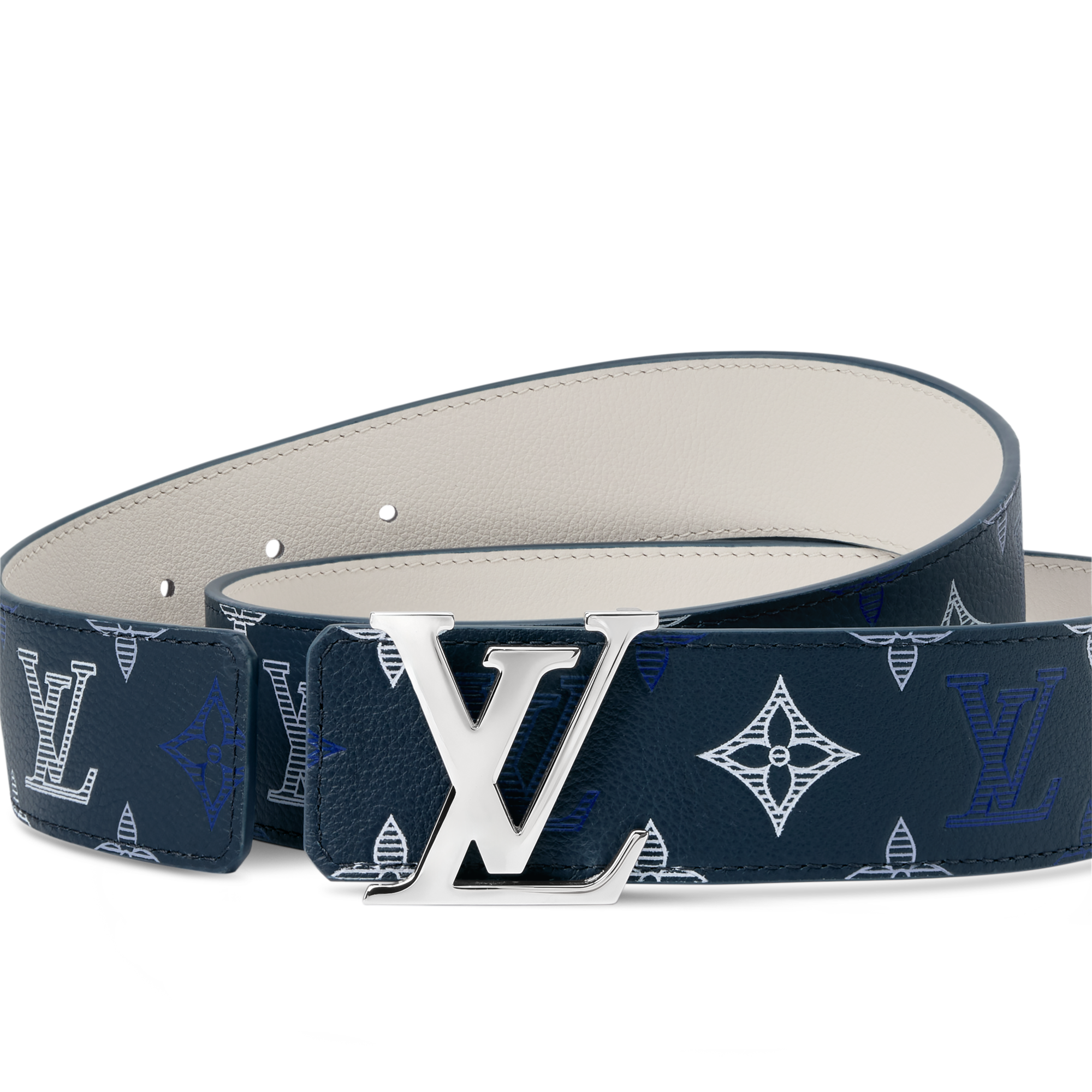 LOUIS VUITTON N9040W Bicolor LV buckle reversible belt blue/White Belt Louis Vuitton White size Not specified International in  main image 4