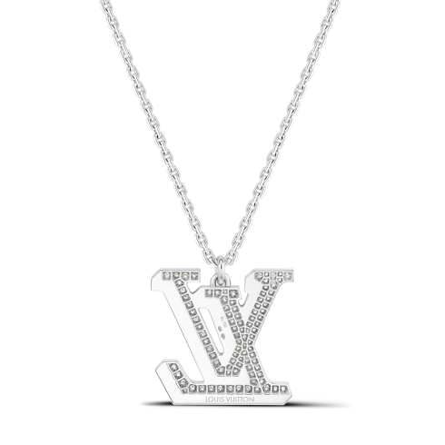 Categories Necklaces and Pendants LV Large Pendant, White Gold, Diamonds and Black Lacquer | Louis Vuitton ® (Product zoom)
