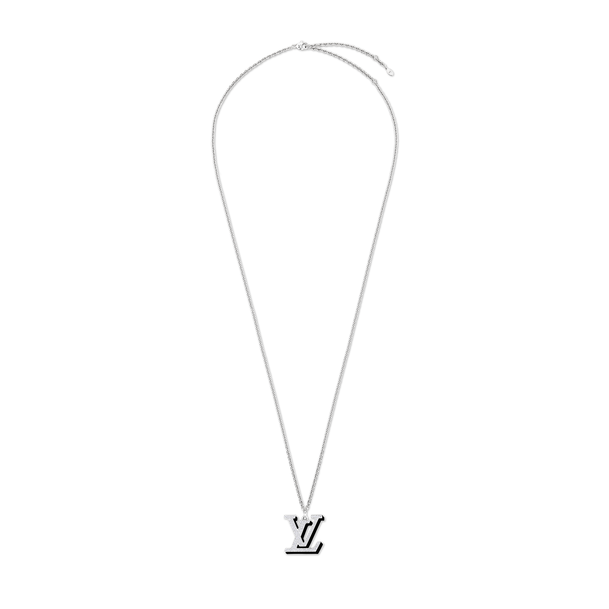 LV Large Pendant, White Gold, Diamonds and Black Lacquer