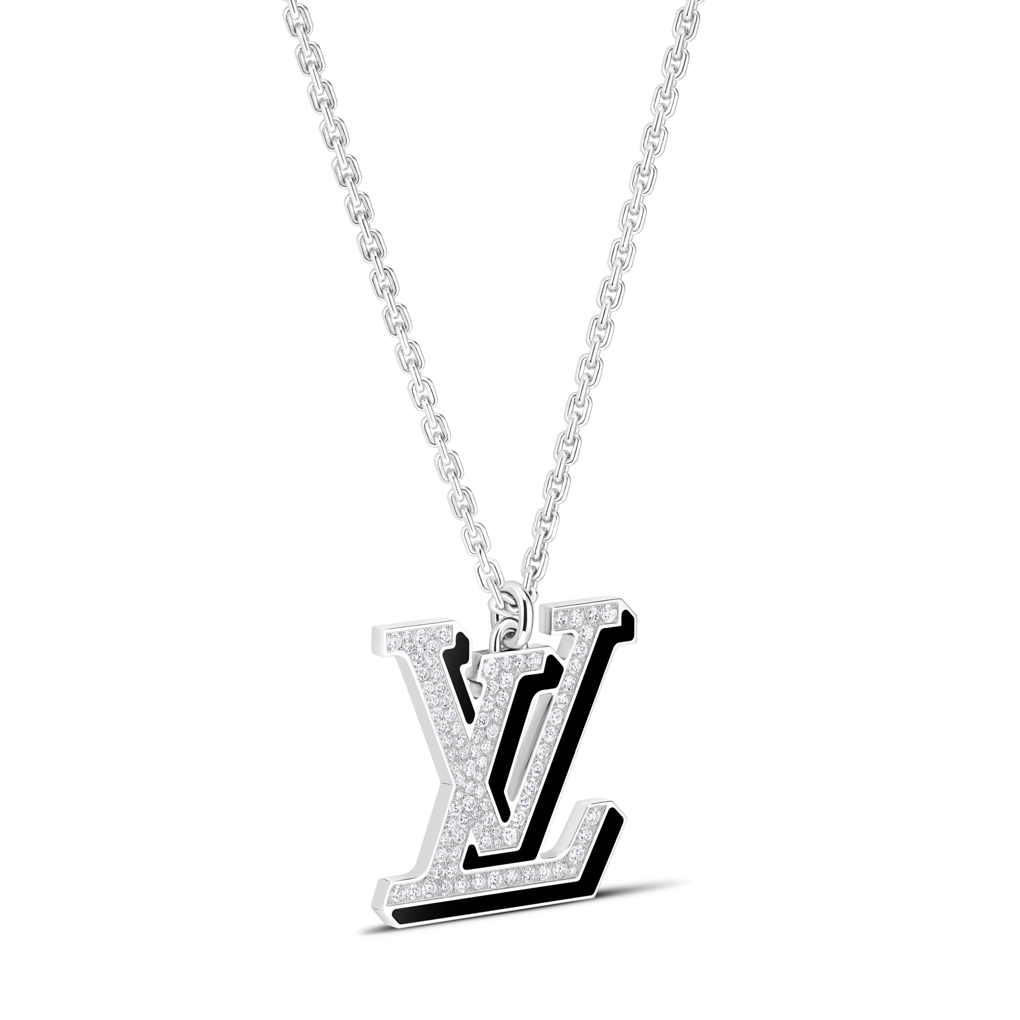  Categories Necklaces and Pendants  LV Large Pendant, White Gold, Diamonds and Black Lacquer | Louis Vuitton ® (Product zoom)