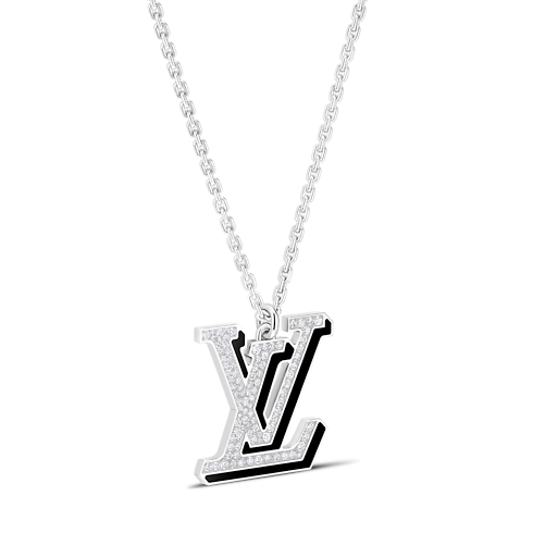 Categories Necklaces and Pendants LV Large Pendant, White Gold, Diamonds and Black Lacquer | Louis Vuitton ® (Product zoom)