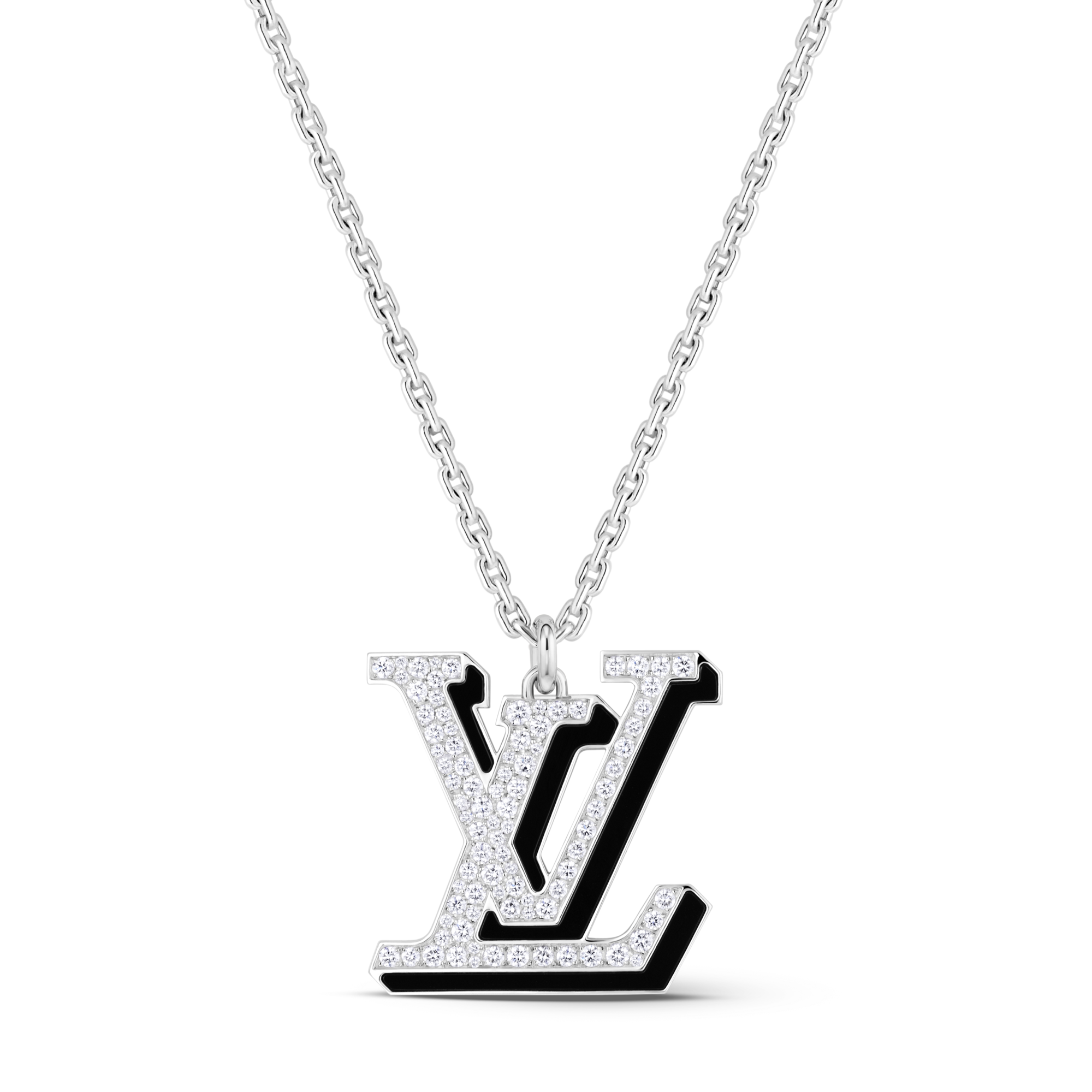  Categories Necklaces and Pendants  LV Large Pendant, White Gold, Diamonds and Black Lacquer | Louis Vuitton ® (Product zoom)
