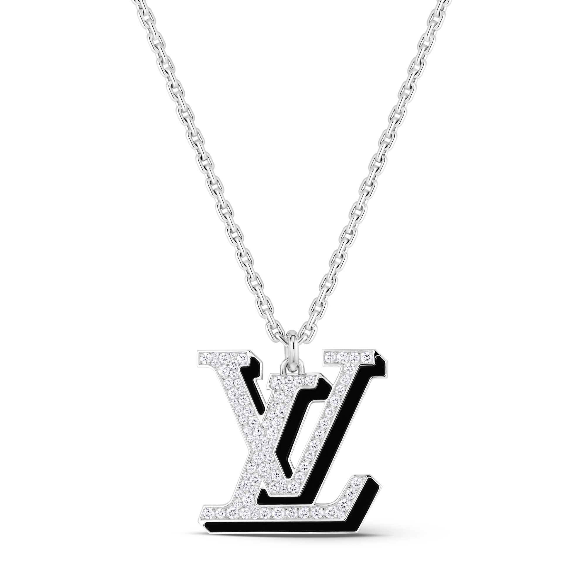 LV Large Pendant, White Gold, Diamonds and Black Lacquer