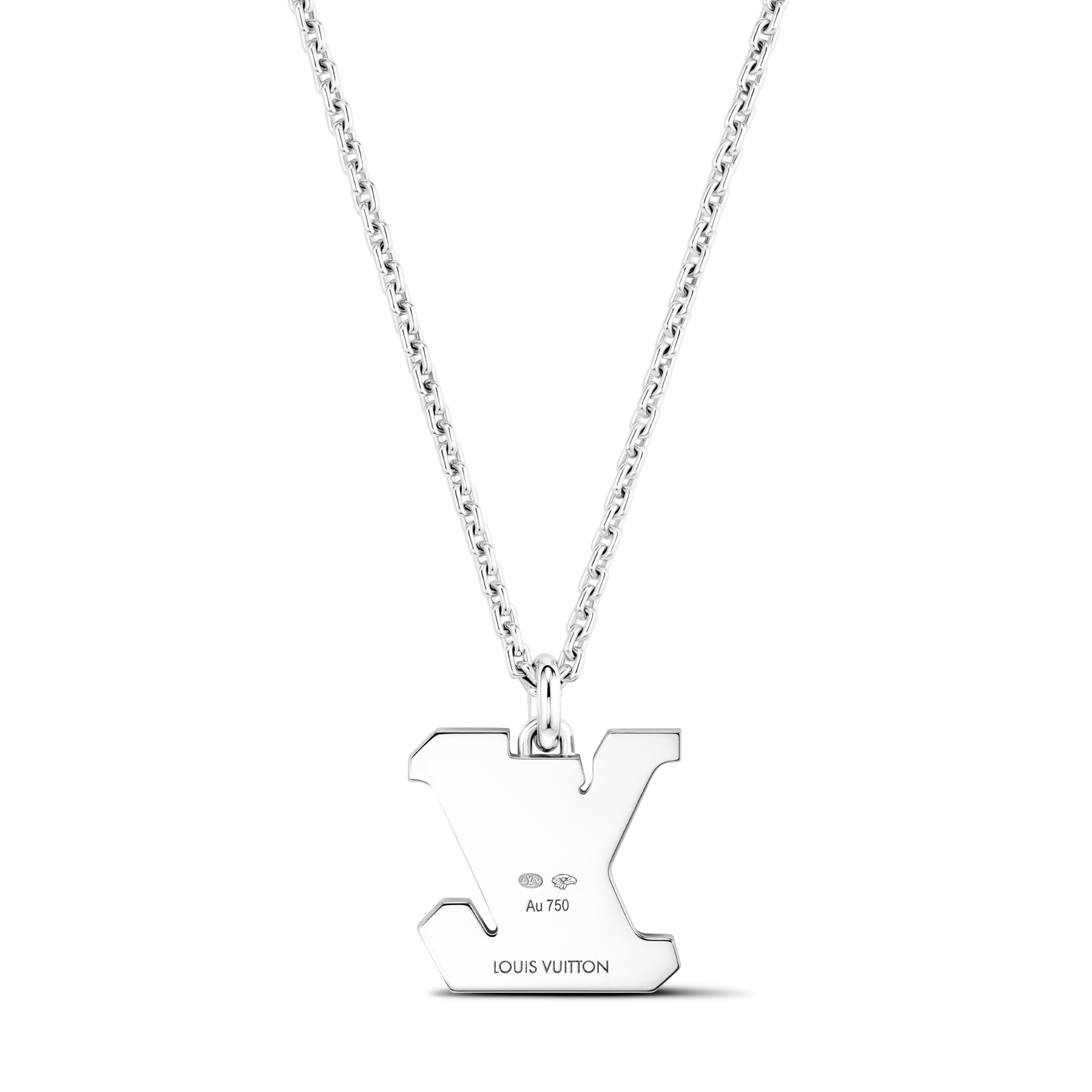  Categories Necklaces and Pendants  LV Medium Pendant, White Gold, Diamonds and Black Lacquer | Louis Vuitton ® (Product zoom)