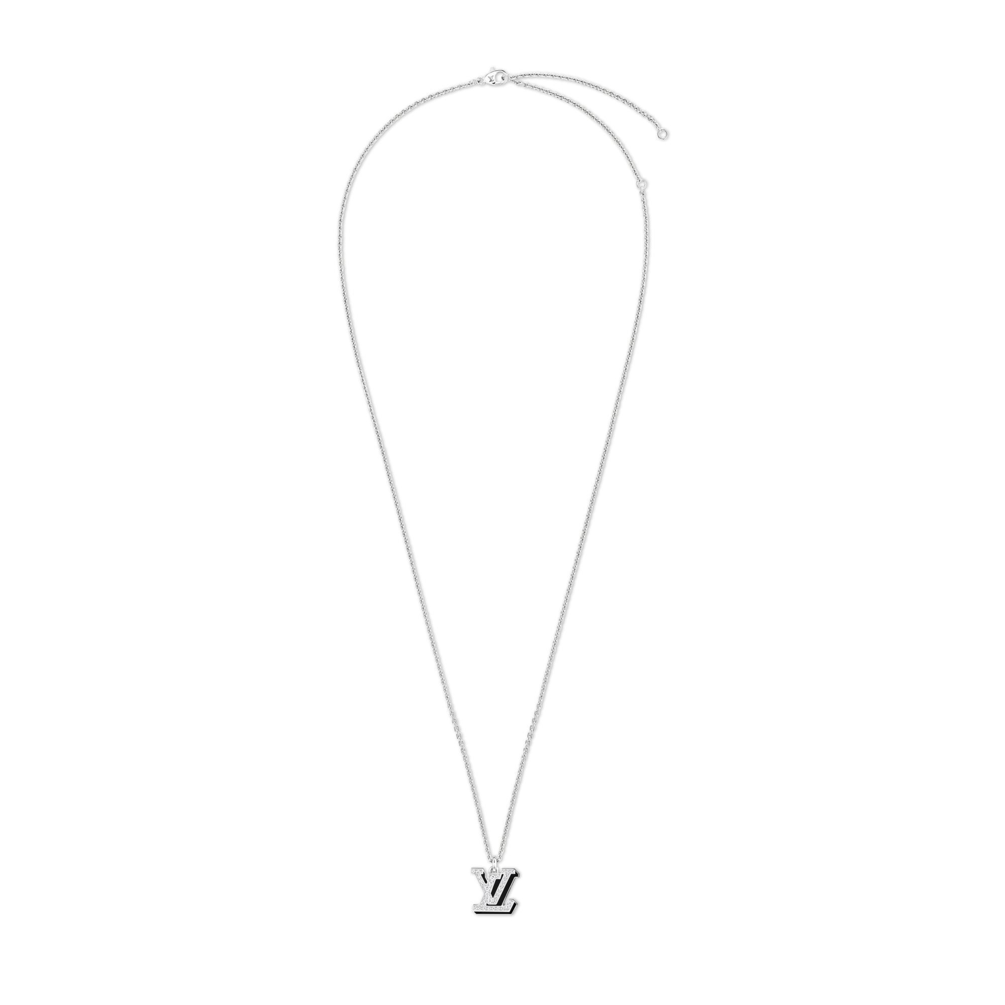  Categories Necklaces and Pendants  LV Medium Pendant, White Gold, Diamonds and Black Lacquer | Louis Vuitton ® (Product zoom)