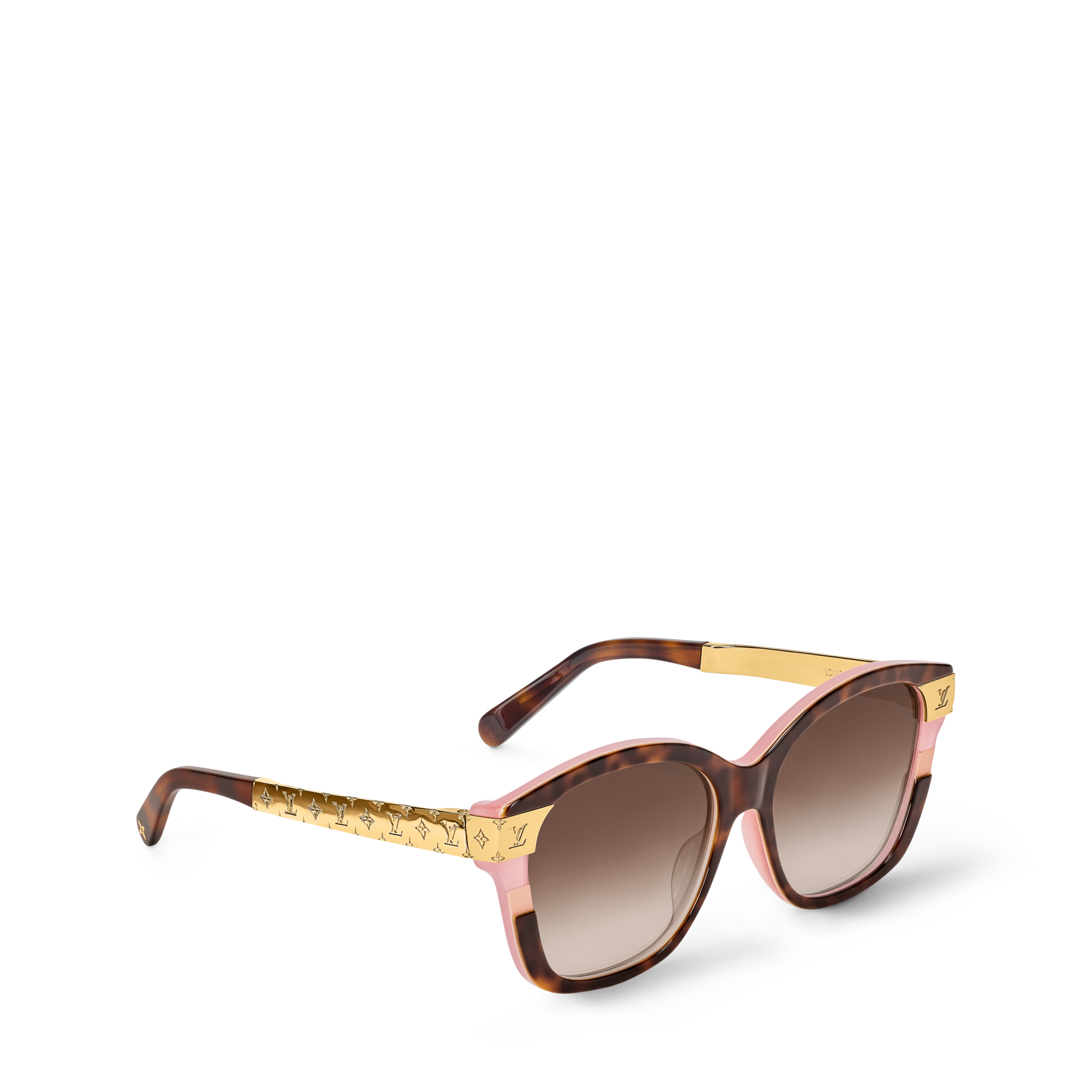 Louis Vuitton Gold Frame Rose Gradient Oversized Sunglasses Flower Edge Metal Square Sunglasses S00 - Women  main image 4