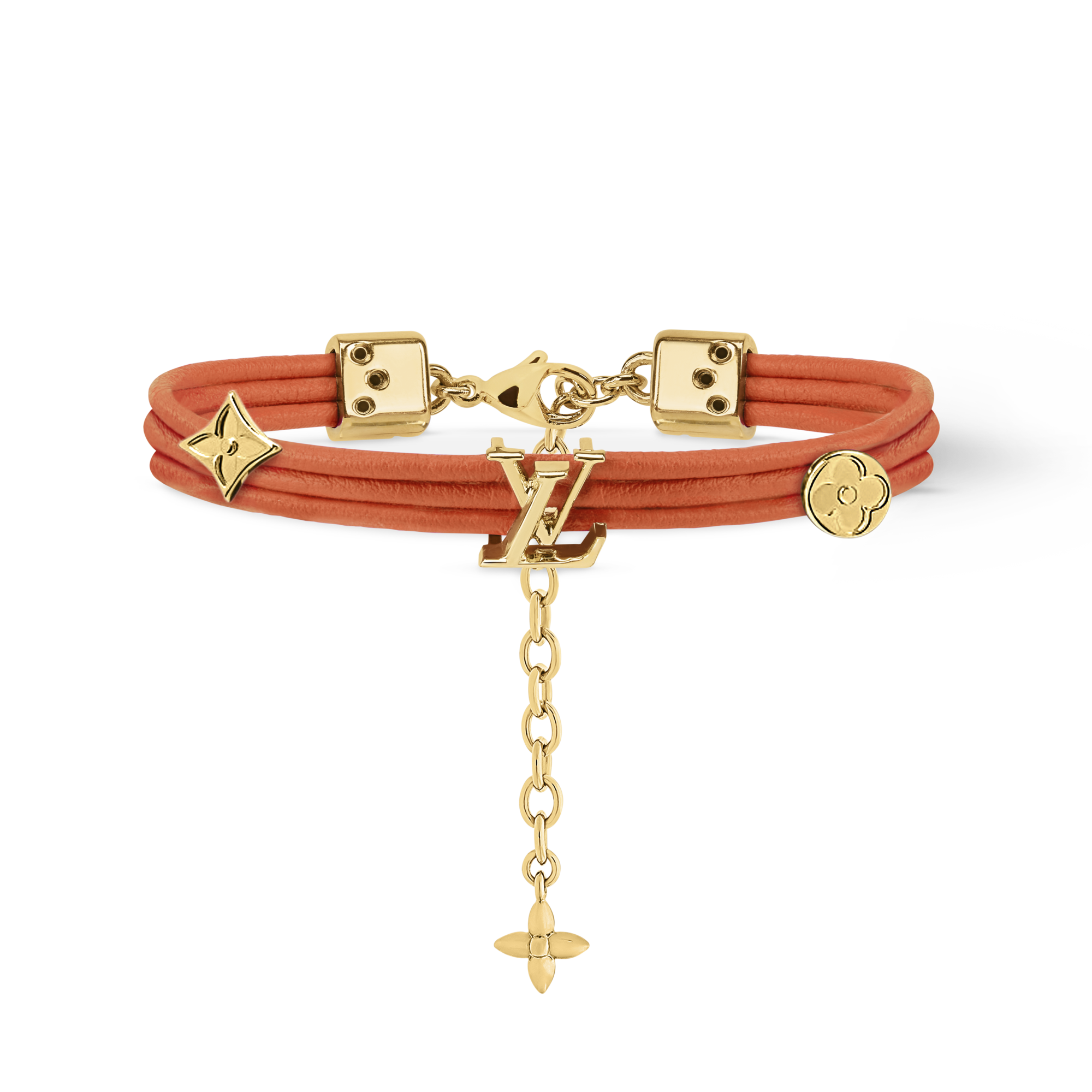 Louis Vuitton - Orange Leather LV Logo Bracelet Louis Vuitton Logomania Monogram Canvas Leather Logo  main image 2