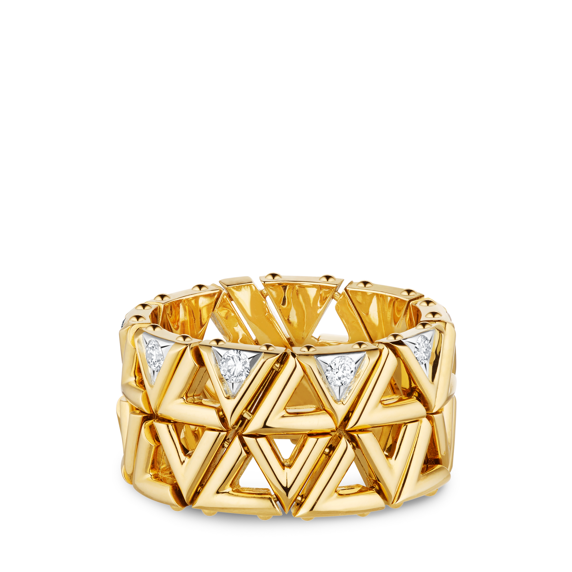  Categories All Fine Jewelry LV Volt Mesh Ring, Yellow Gold And Diamonds | Louis Vuitton ® (Product zoom)