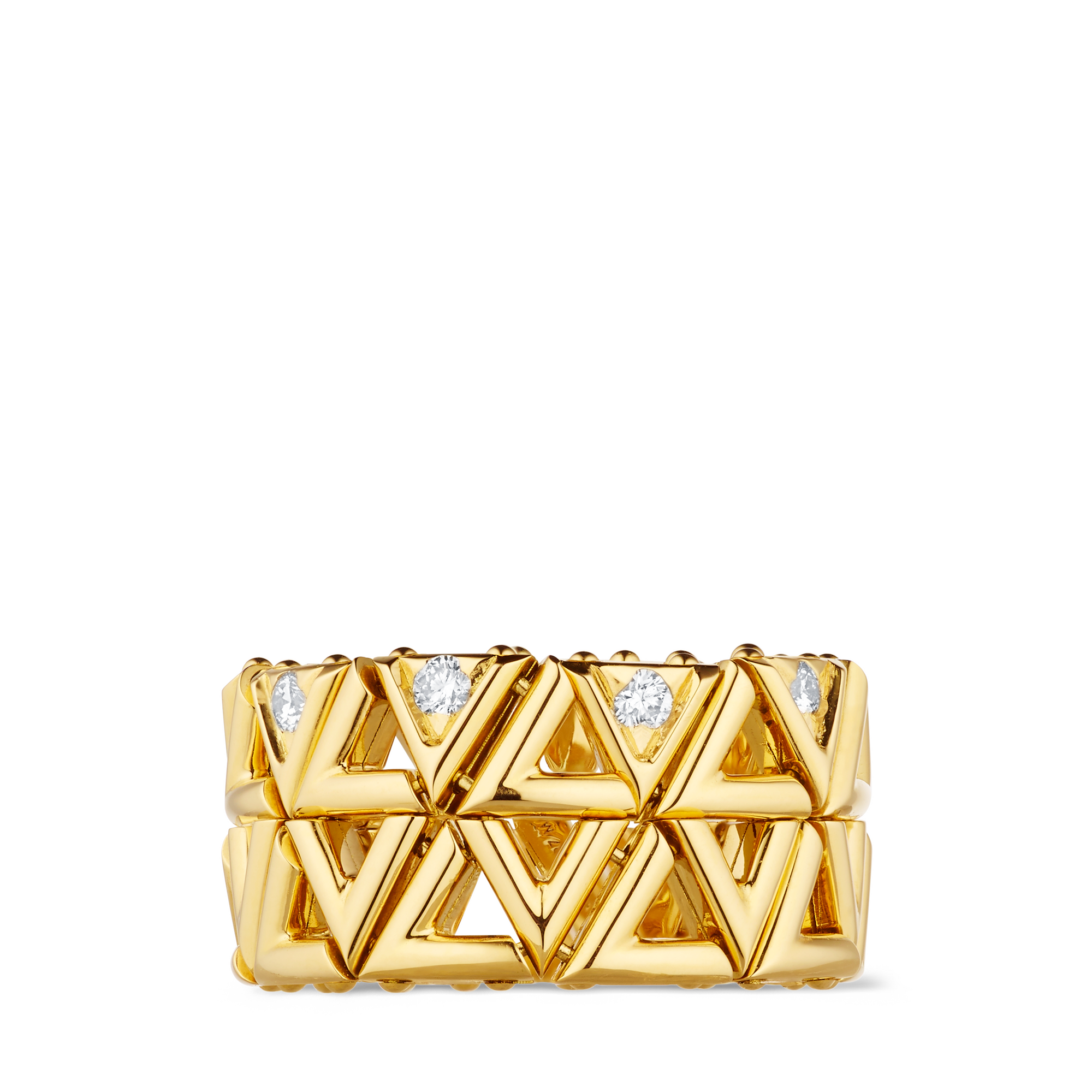  Categories All Fine Jewelry LV Volt Mesh Ring, Yellow Gold And Diamonds | Louis Vuitton ® (Product zoom)