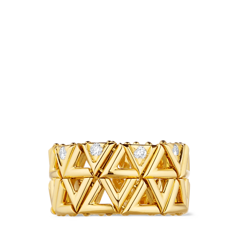 Categories All Fine Jewelry LV Volt Mesh Ring, Yellow Gold And Diamonds | Louis Vuitton ® (Product zoom)