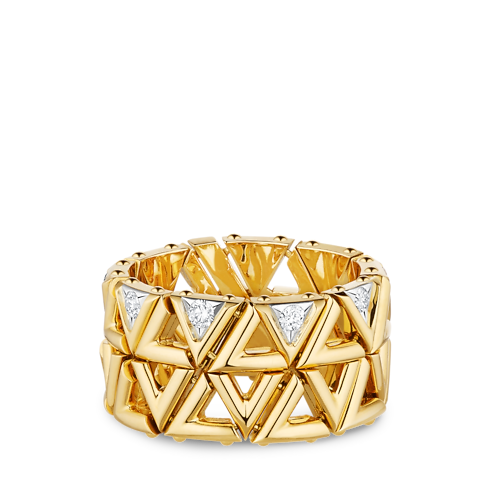 Categories All Fine Jewelry LV Volt Mesh Ring, Yellow Gold And Diamonds | Louis Vuitton ® (Product zoom)