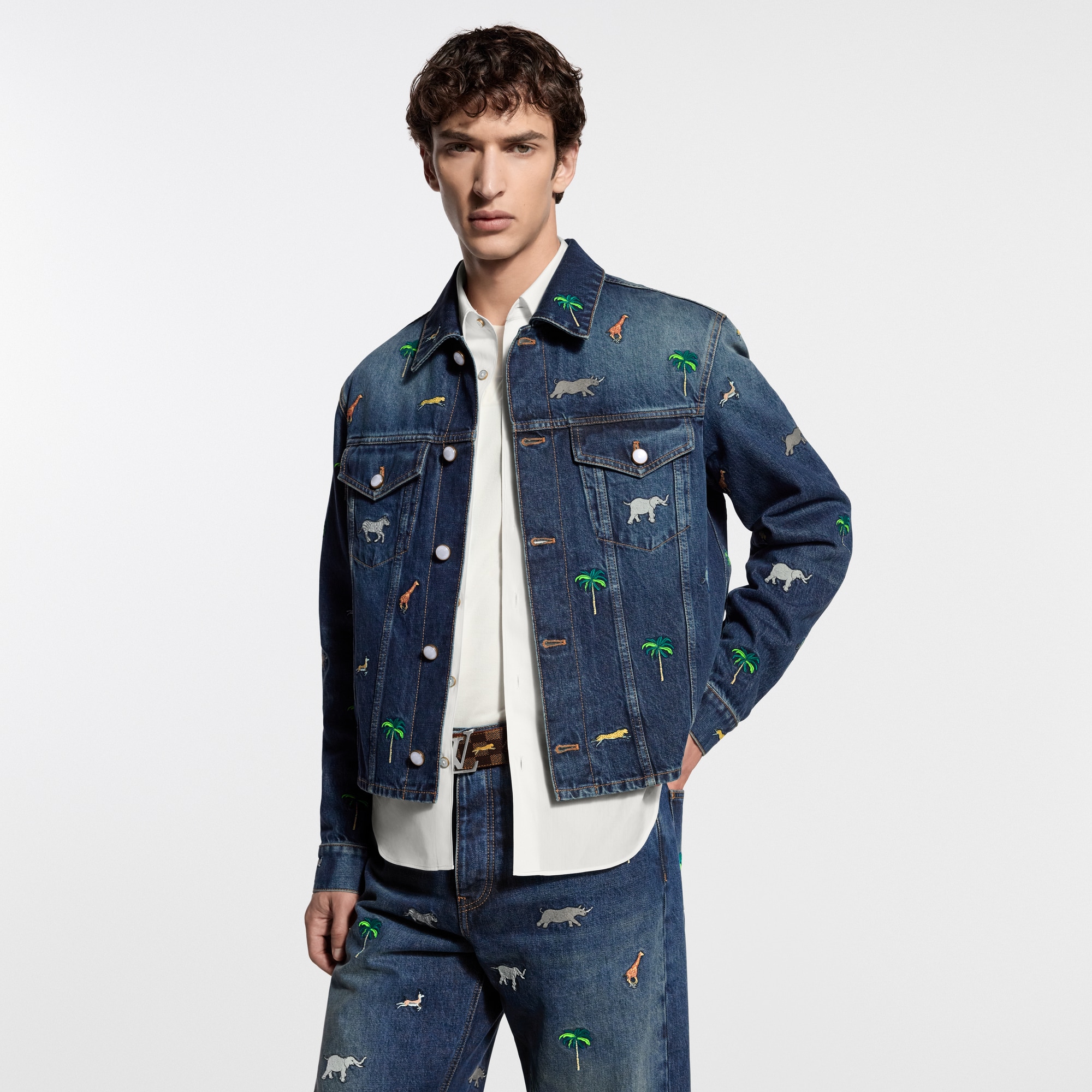 LV x The Darjeeling Limited Embroidered Long-Sleeved Denim Shirt 