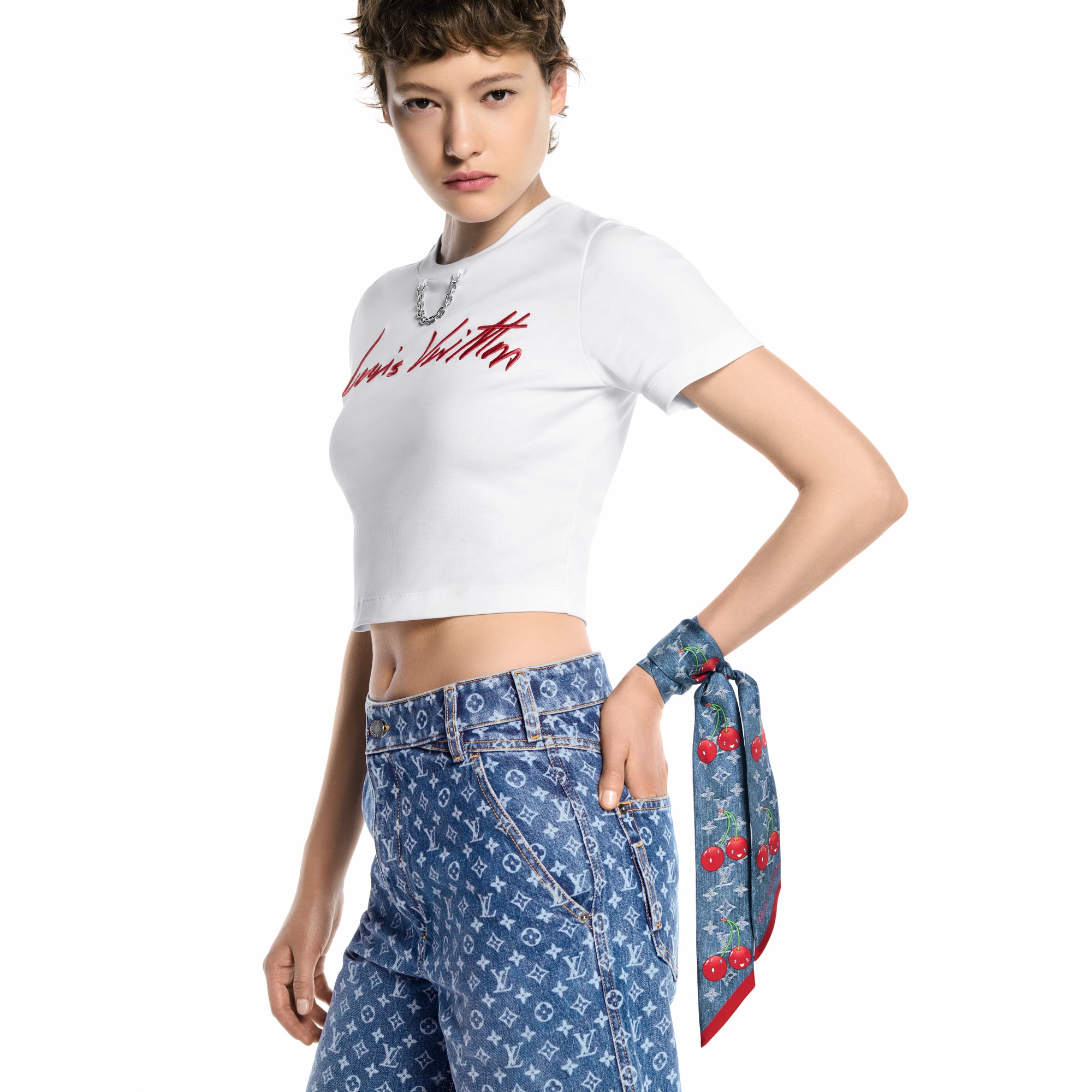 S00 Accessories Silk Squares and Bandeaus  LV x TM Denim Cerise Bandeau | Louis Vuitton ® (Product zoom)