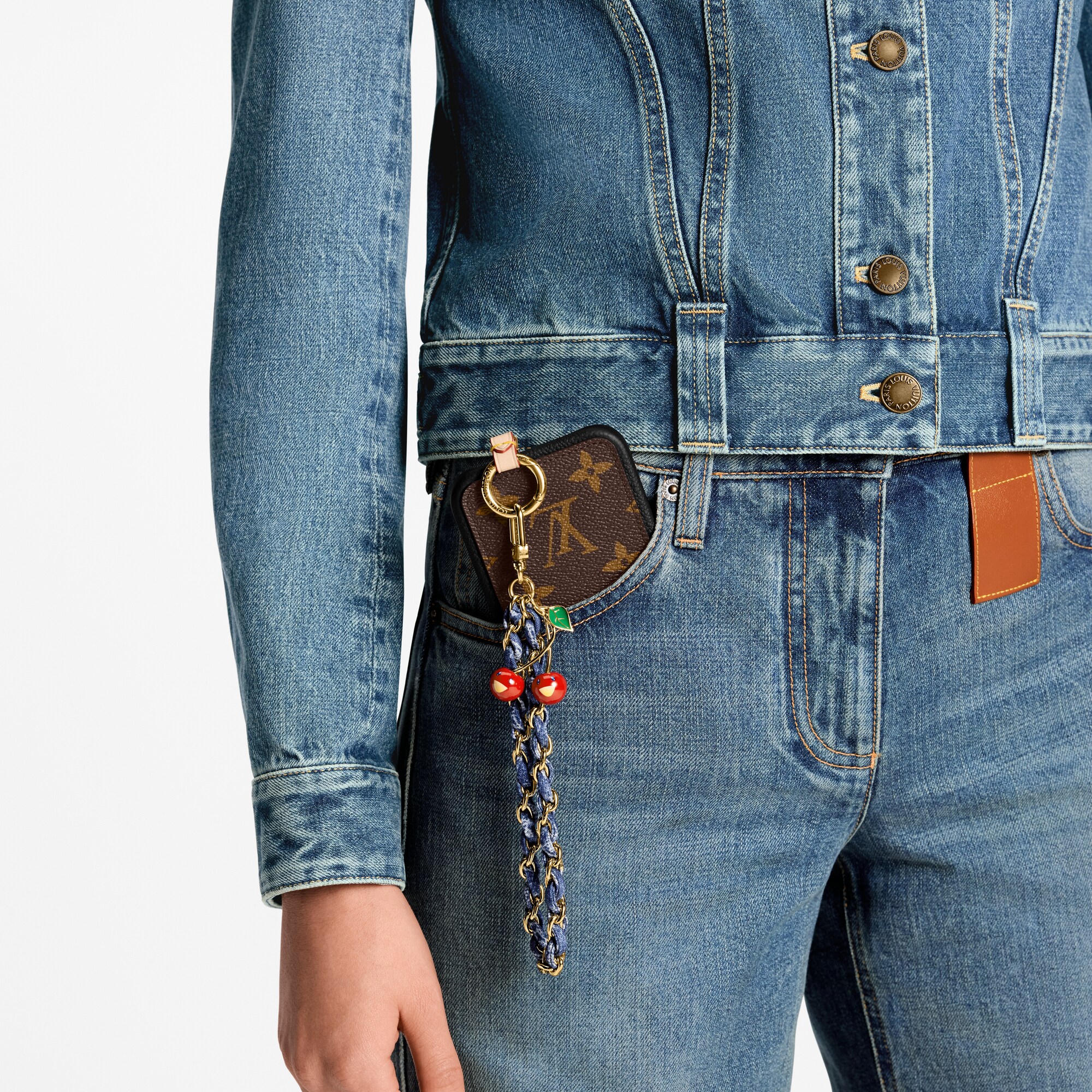 S00 Accessories Key Holders and Bag Charms LV x TM Denim Cerise Phone Holder | Louis Vuitton ® (Product zoom)