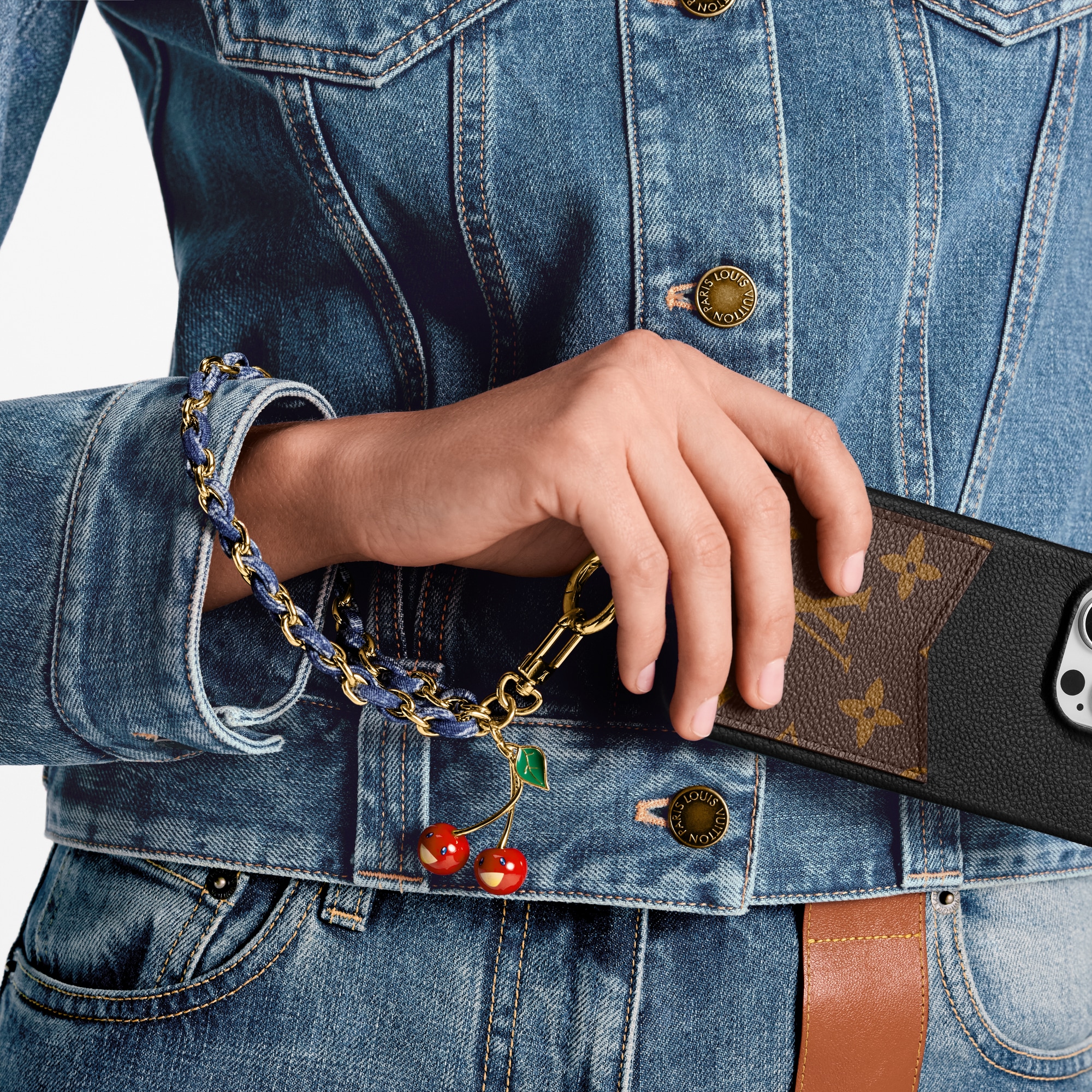 S00 Accessories Key Holders and Bag Charms LV x TM Denim Cerise Phone Holder | Louis Vuitton ® (Product zoom)