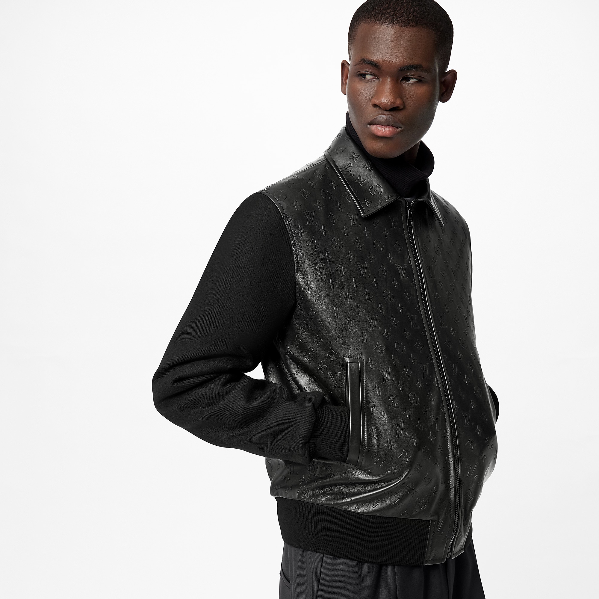 LVSE Embossed Monogram Mix Leather Blouson
