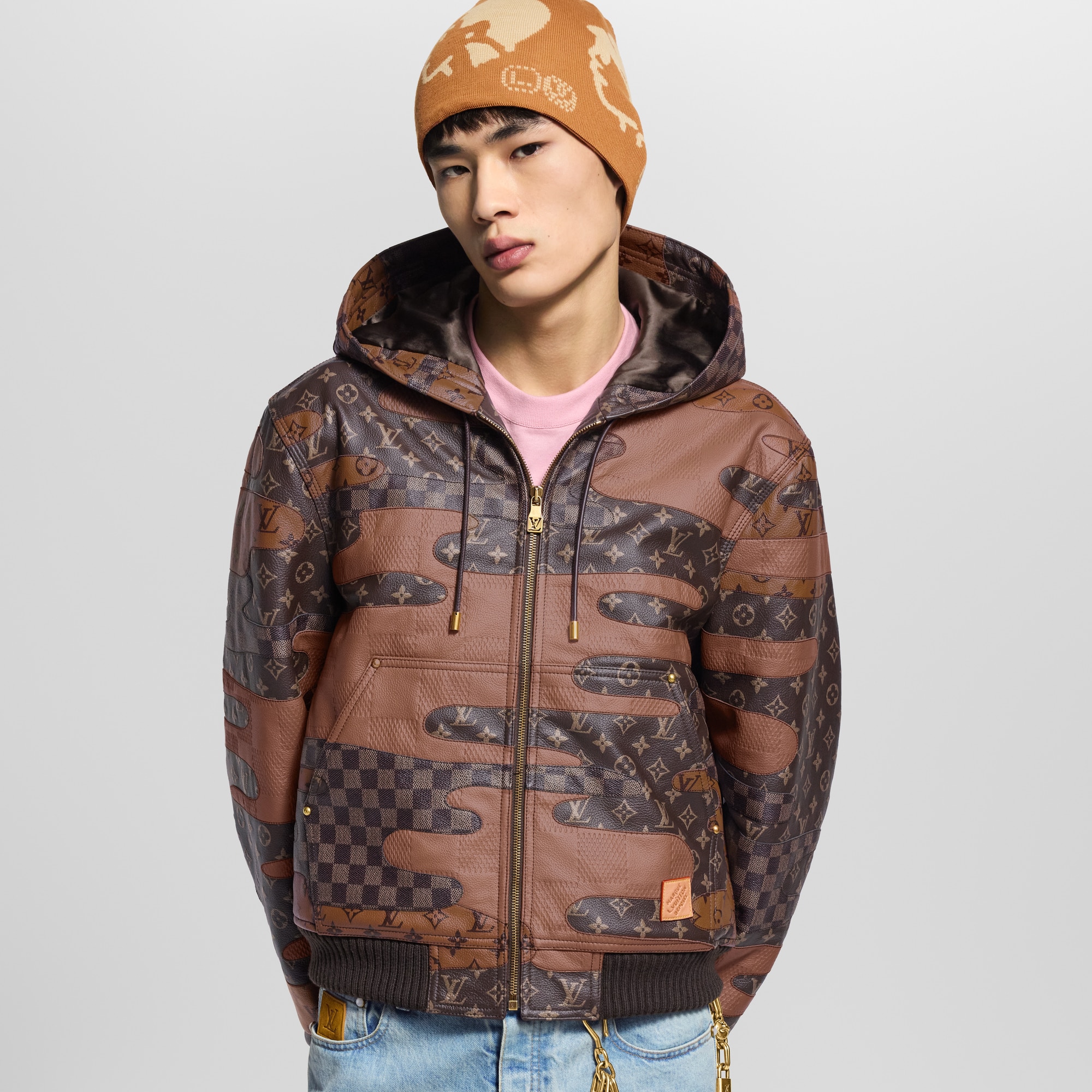  Ready-to-Wear All Ready-to-Wear Made To Order Patchwork Leather Zipped Hoodie | Louis Vuitton ® (Product zoom)