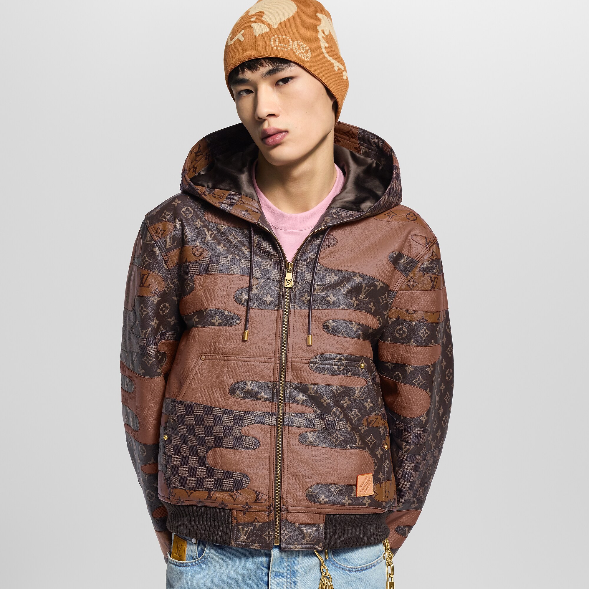 Made To Order Patchwork Leather Zipped Hoodie