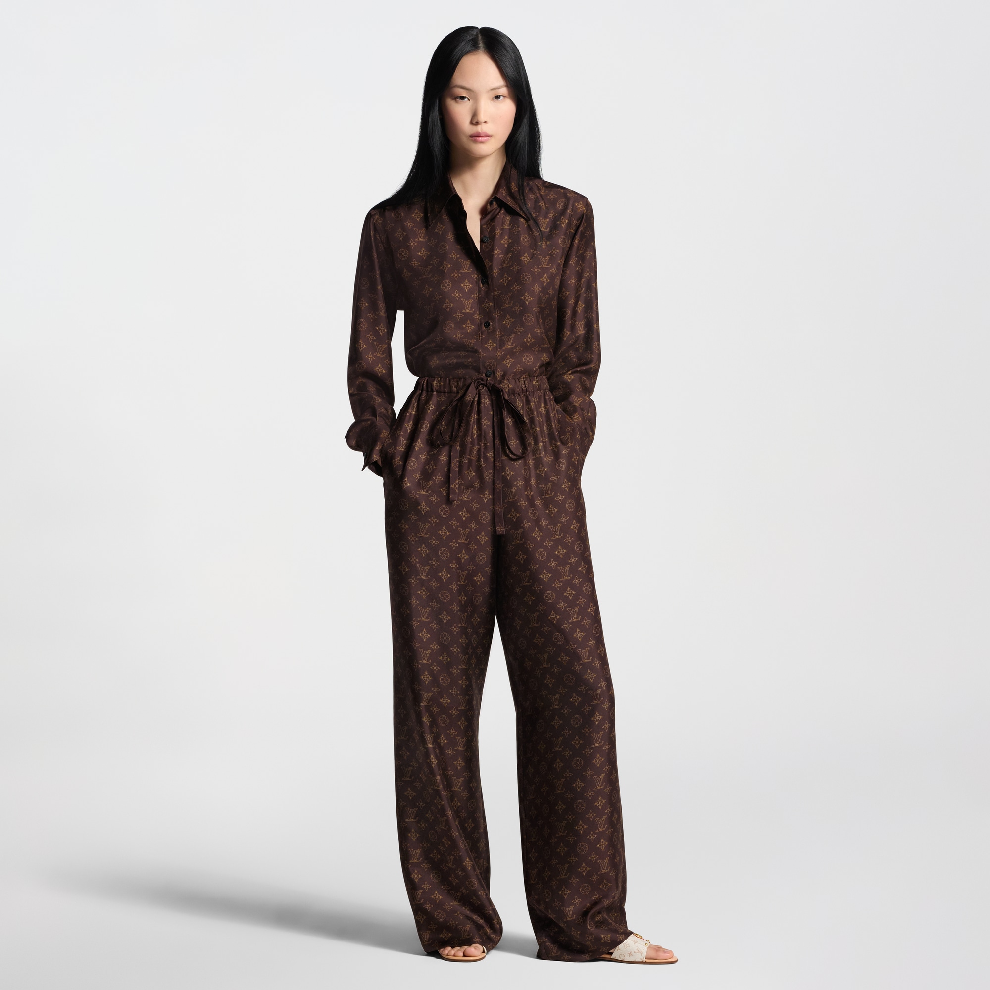 louis vuitton dress shirt women's LOUIS VUITTON Mahina Silk Shirt Brown. Size 38