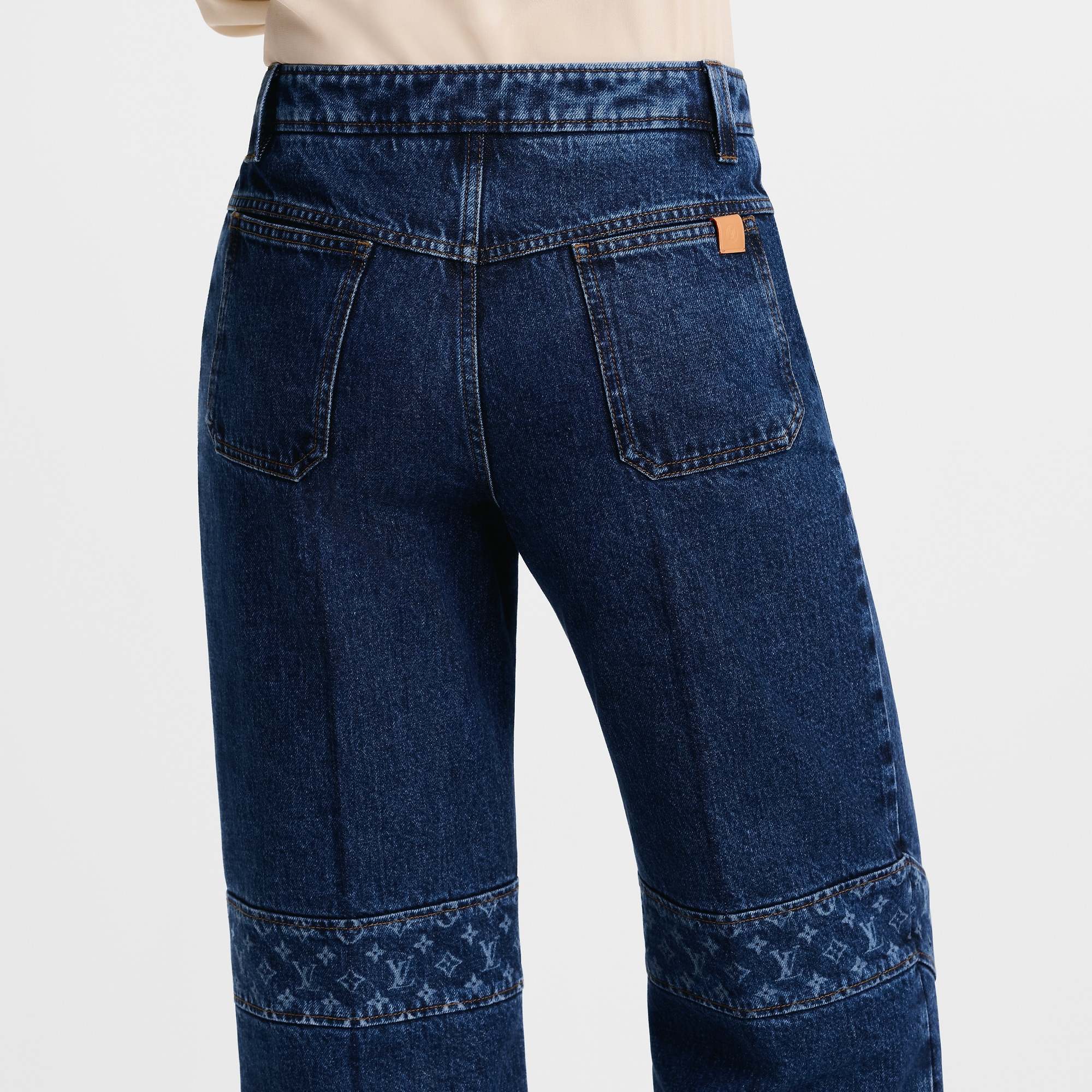 Monogram Accent Raw Denim Jeans