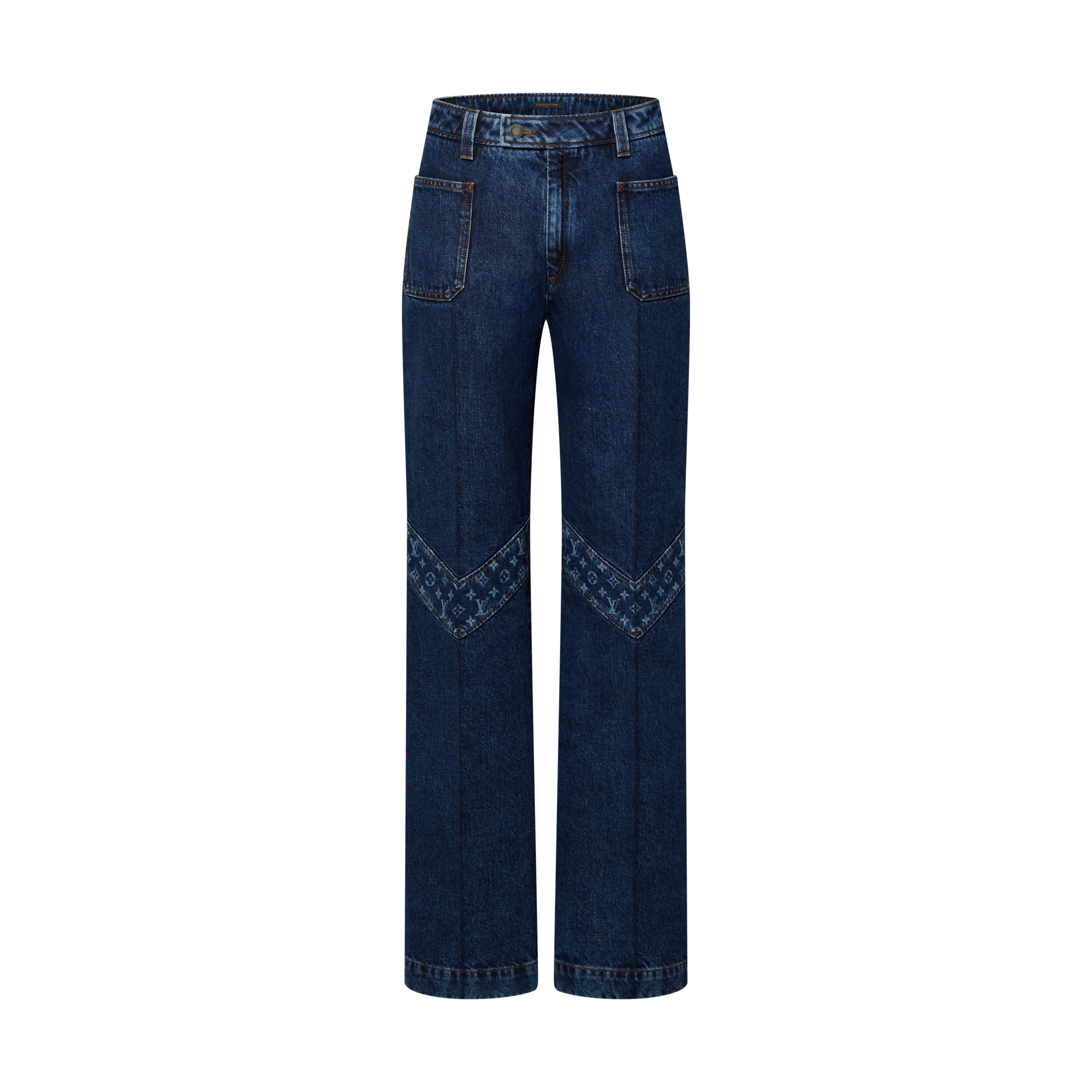 Monogram Accent Raw Denim Jeans