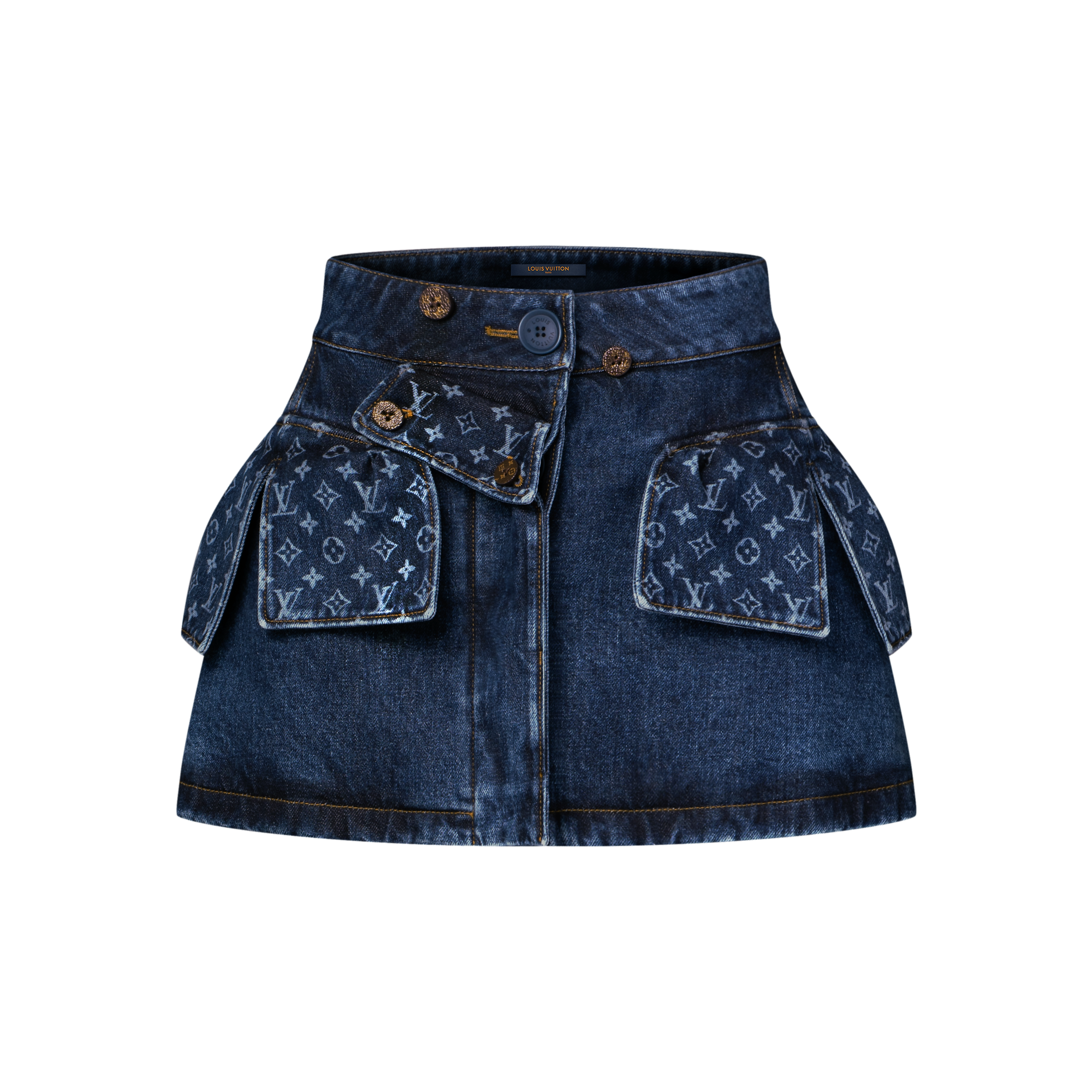 Monogram Accent Raw Denim Mini Skirt