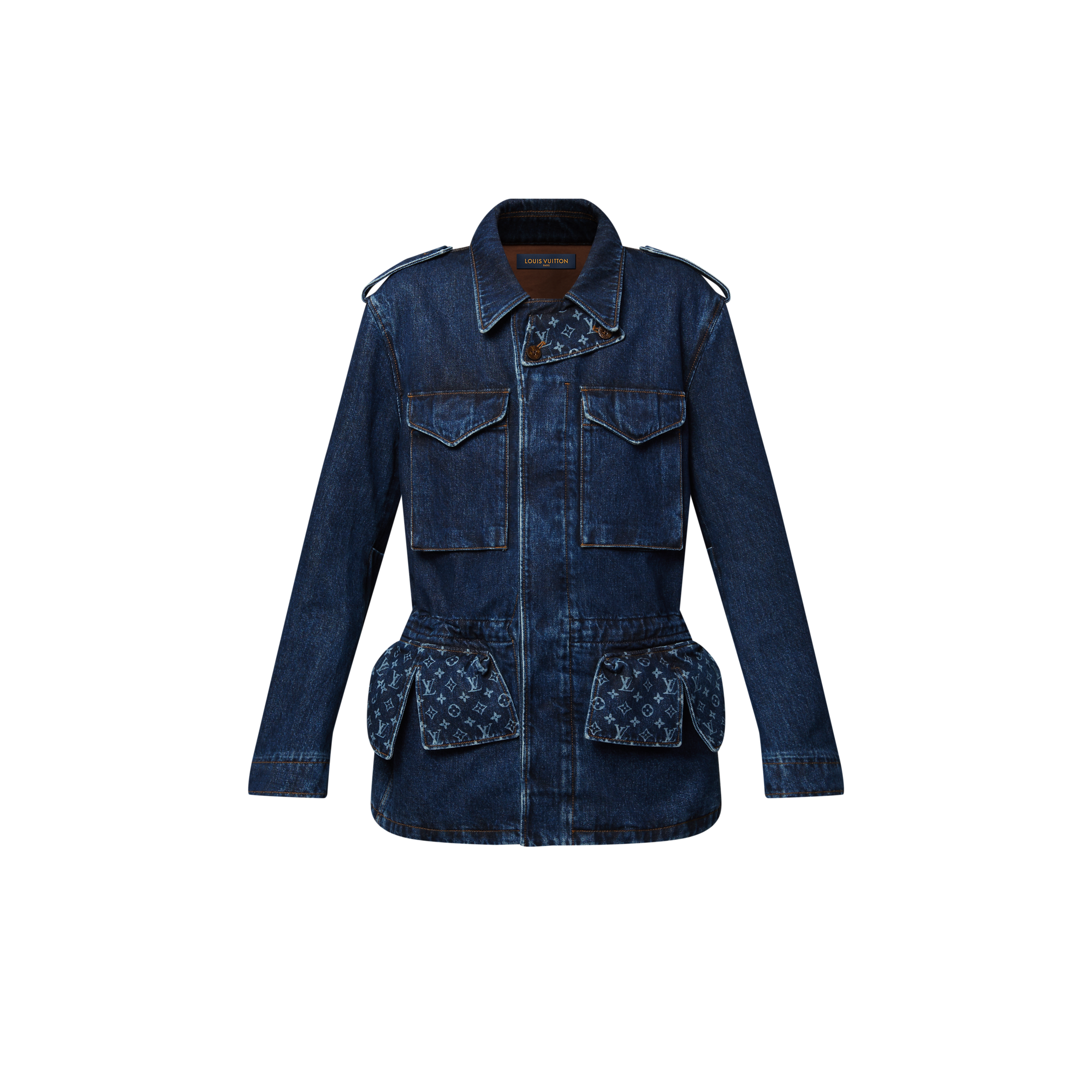Monogram Accent Raw Denim Safari Jacket