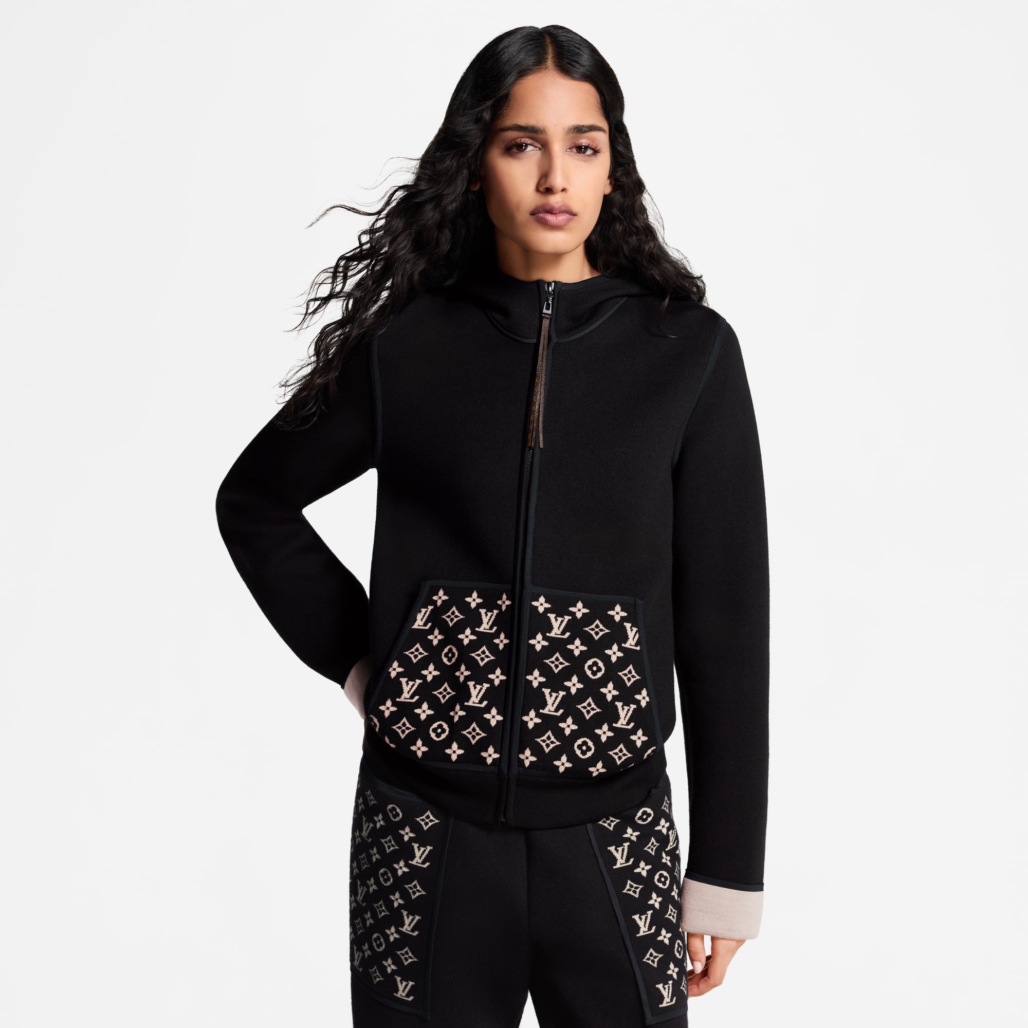  Ready-to-Wear Knitwear Monogram Accent Zip-Up Hoodie | Louis Vuitton ® (Product zoom)