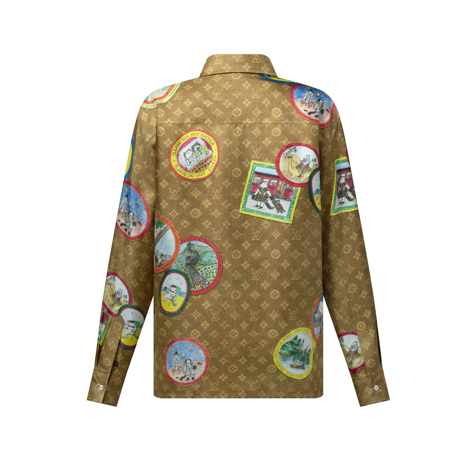 Monogram Cat Stamp Silk Shirt
