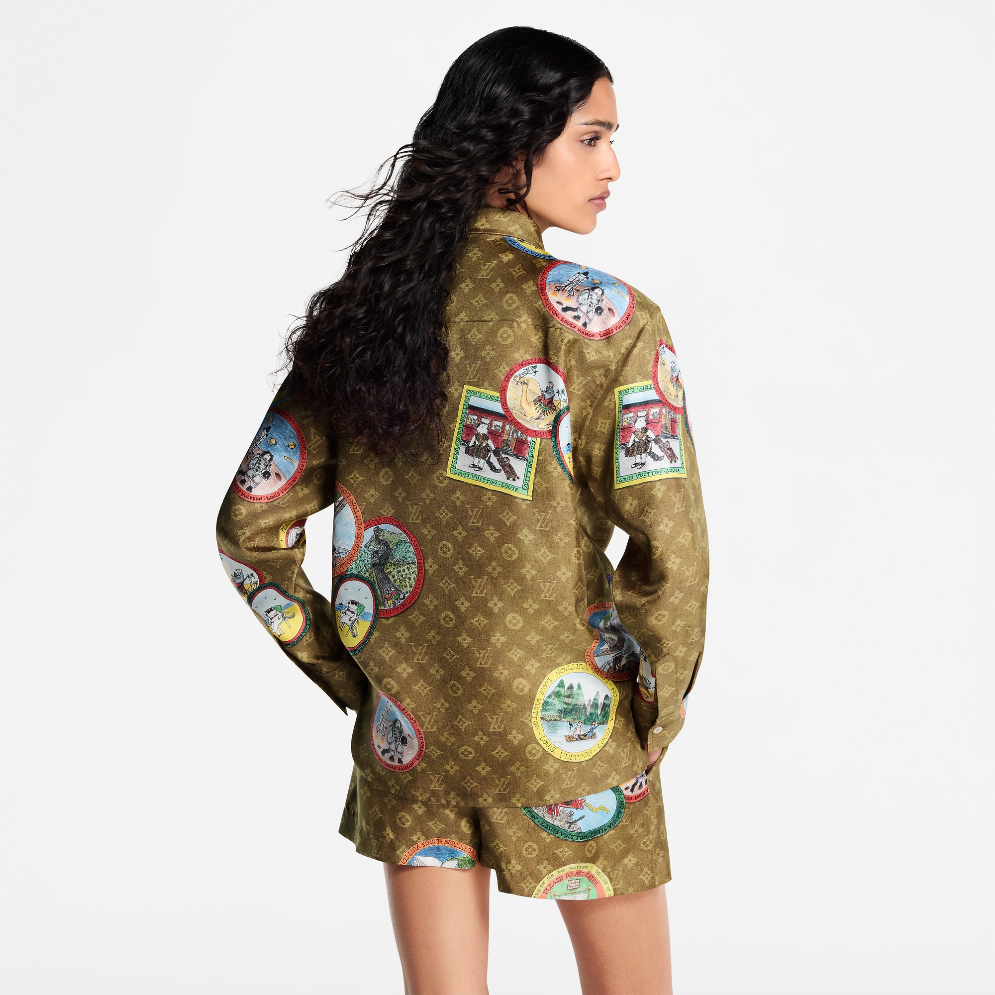 Monogram Cat Stamp Silk Shirt