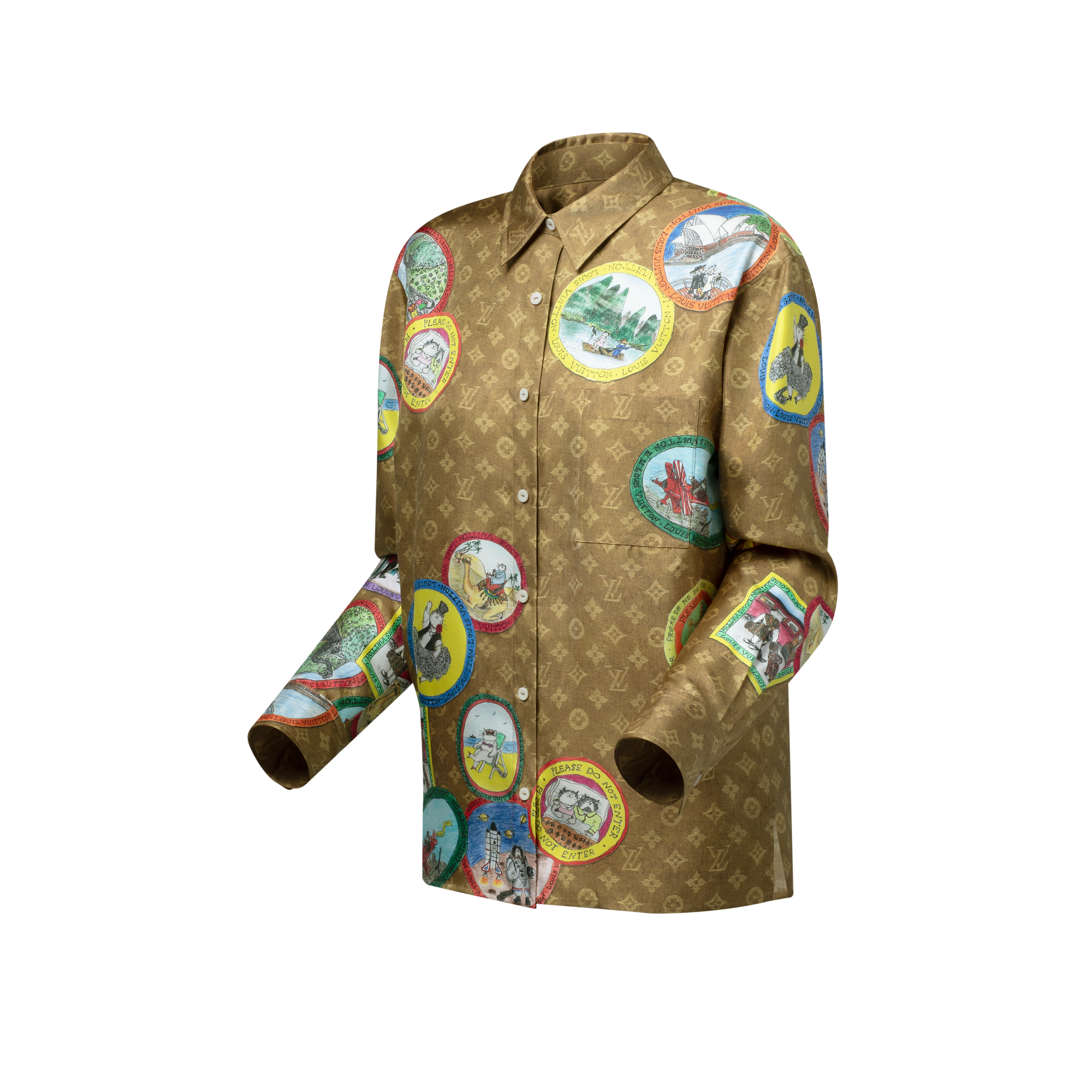 Monogram Cat Stamp Silk Shirt